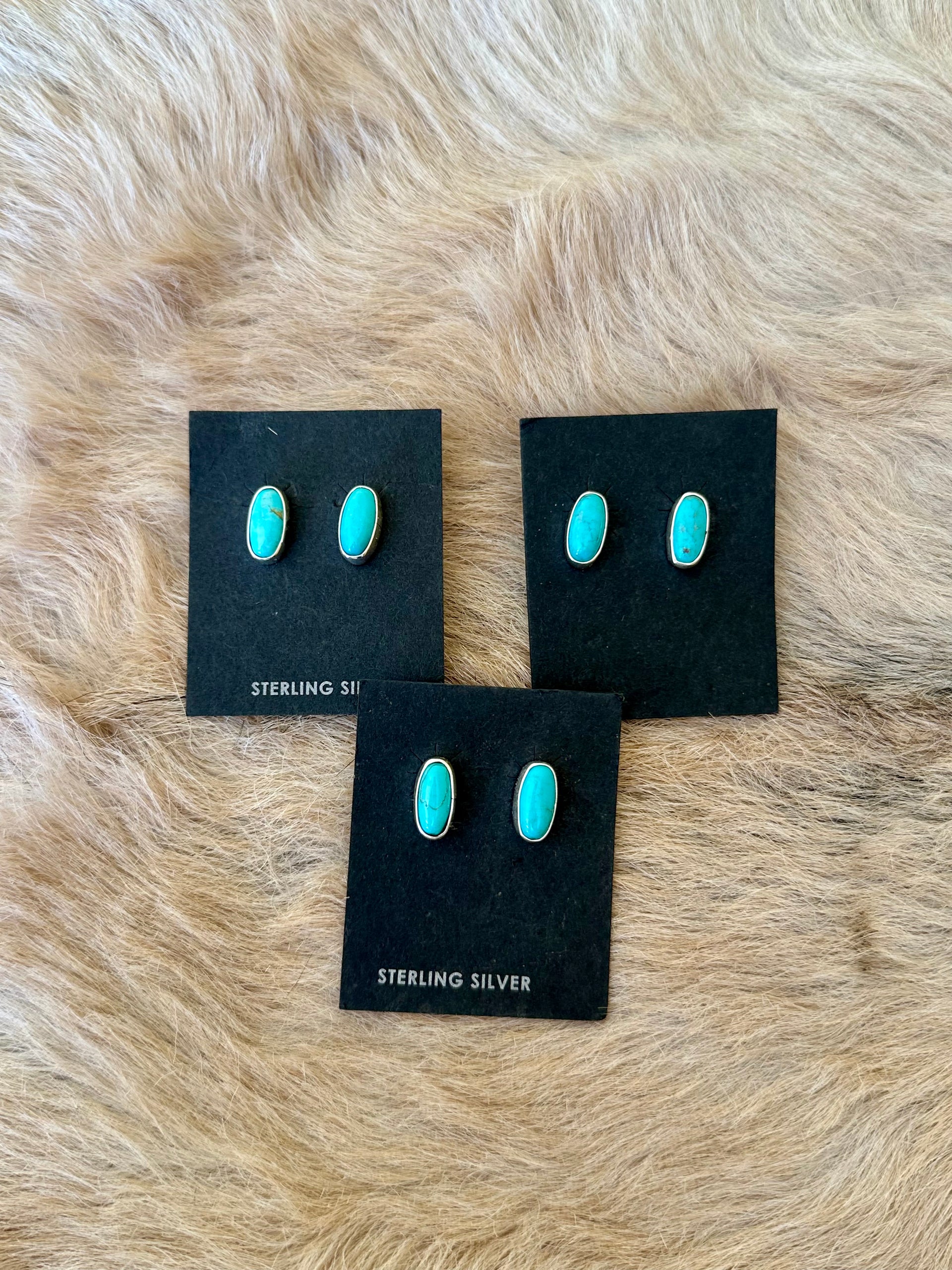 Navajo Made Kingman Turquoise & Sterling Silver Post Earrings