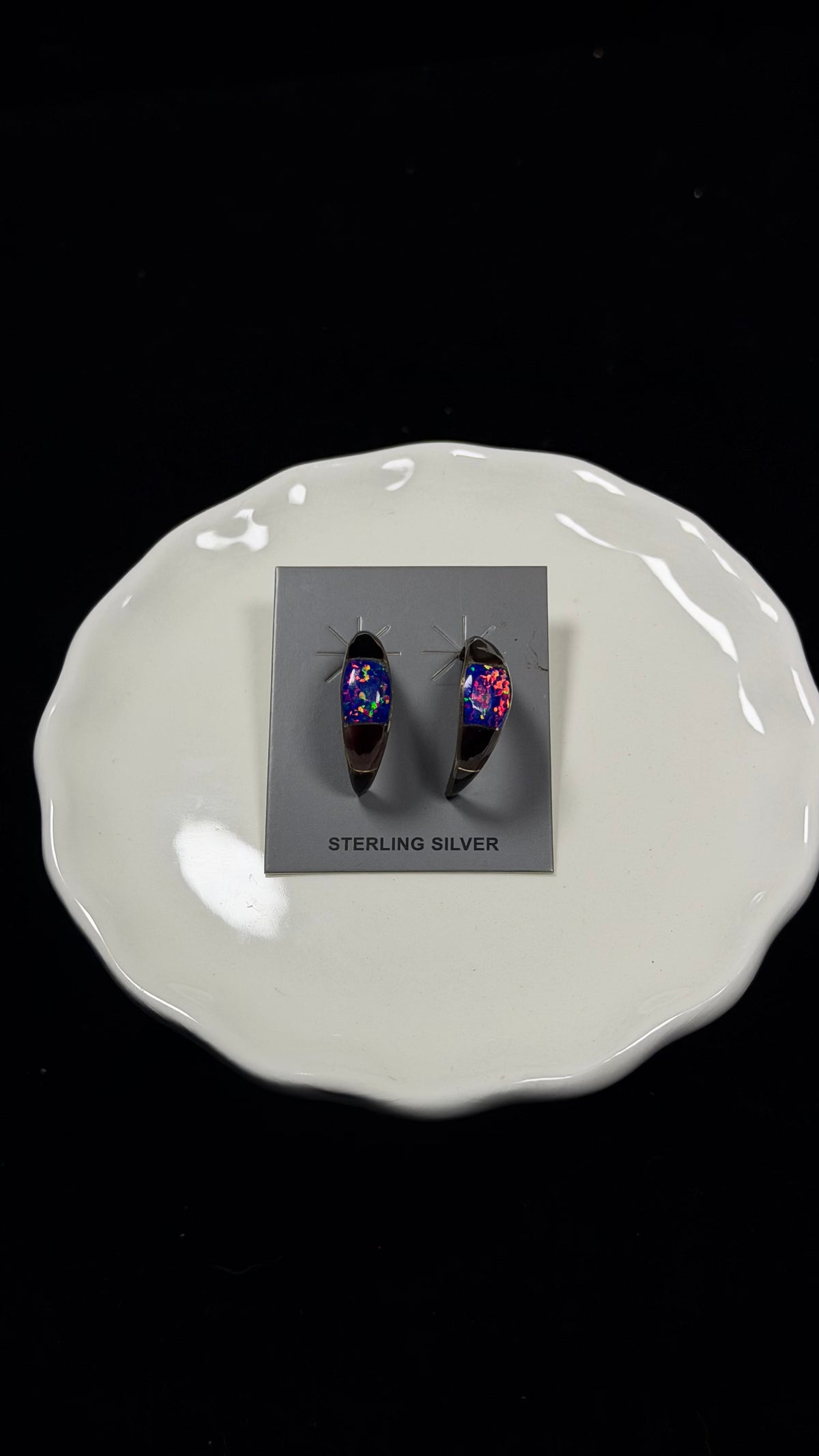 Navajo Made Multi Stone & Sterling Silver Post Inlay Hoop Earrings