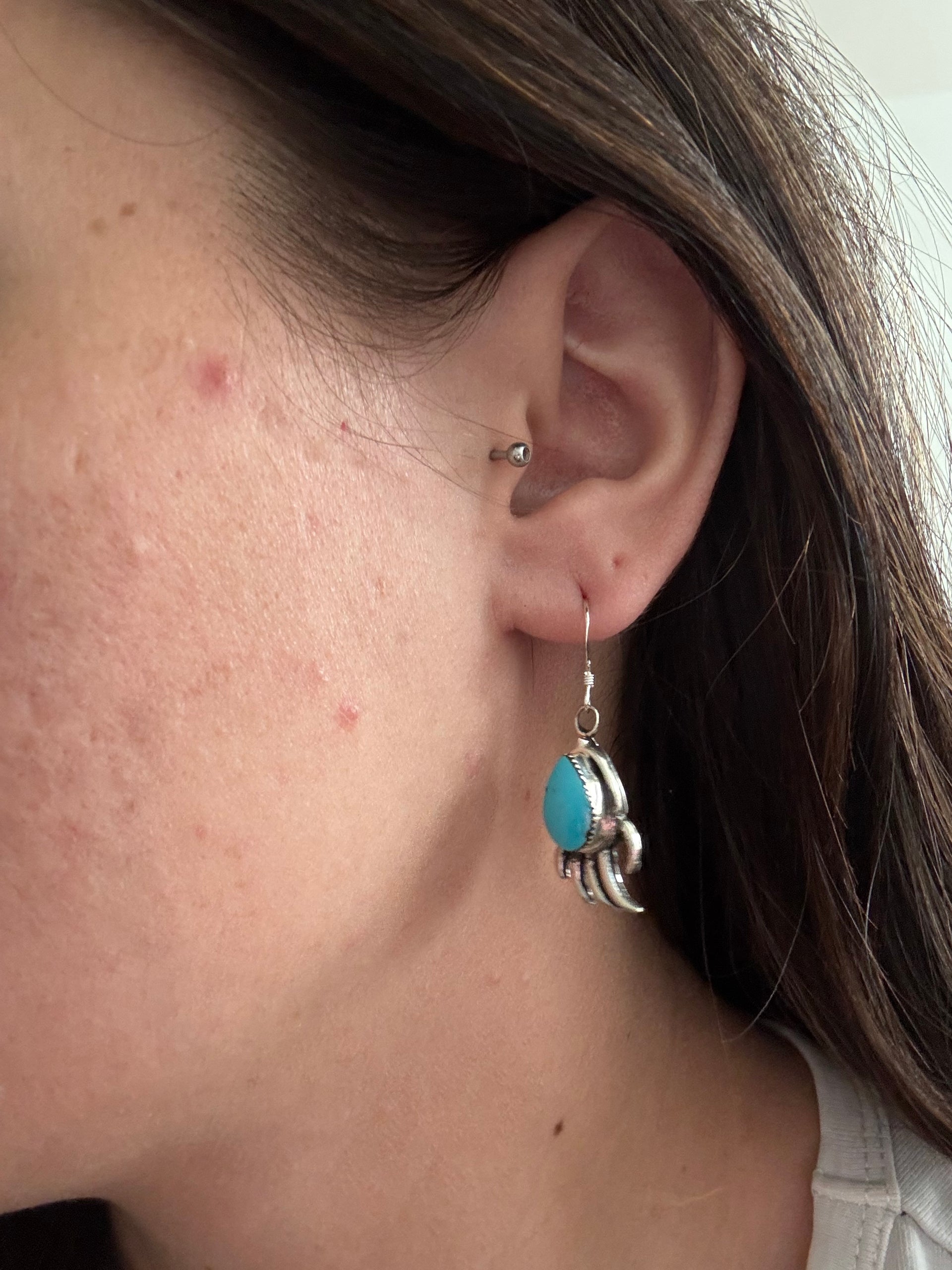 Louise Joe Kingman Turquoise & Sterling Silver Dangle Earrings