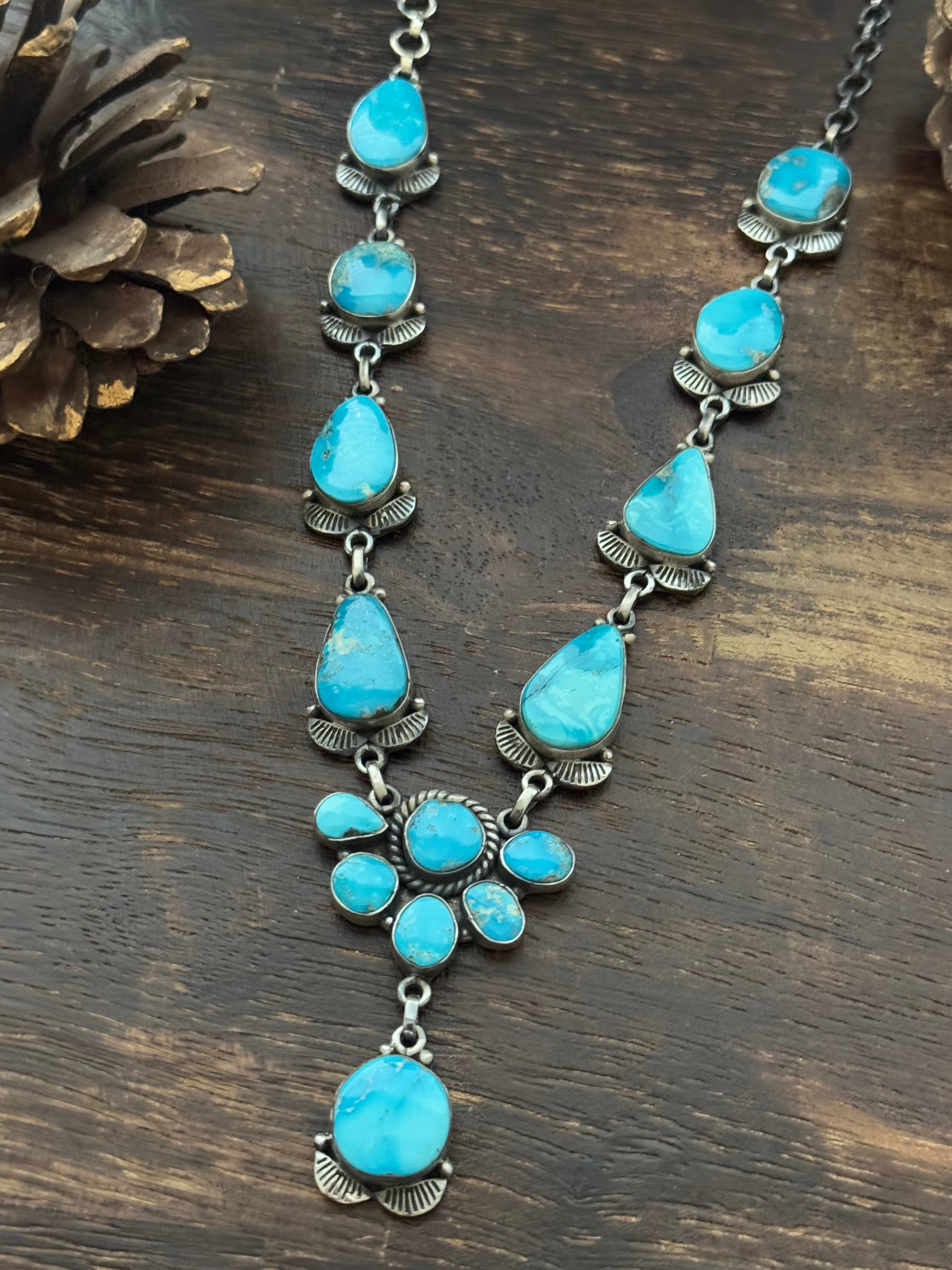 TTD Valley Blue Turquoise & Sterling Silver Lariat Necklace