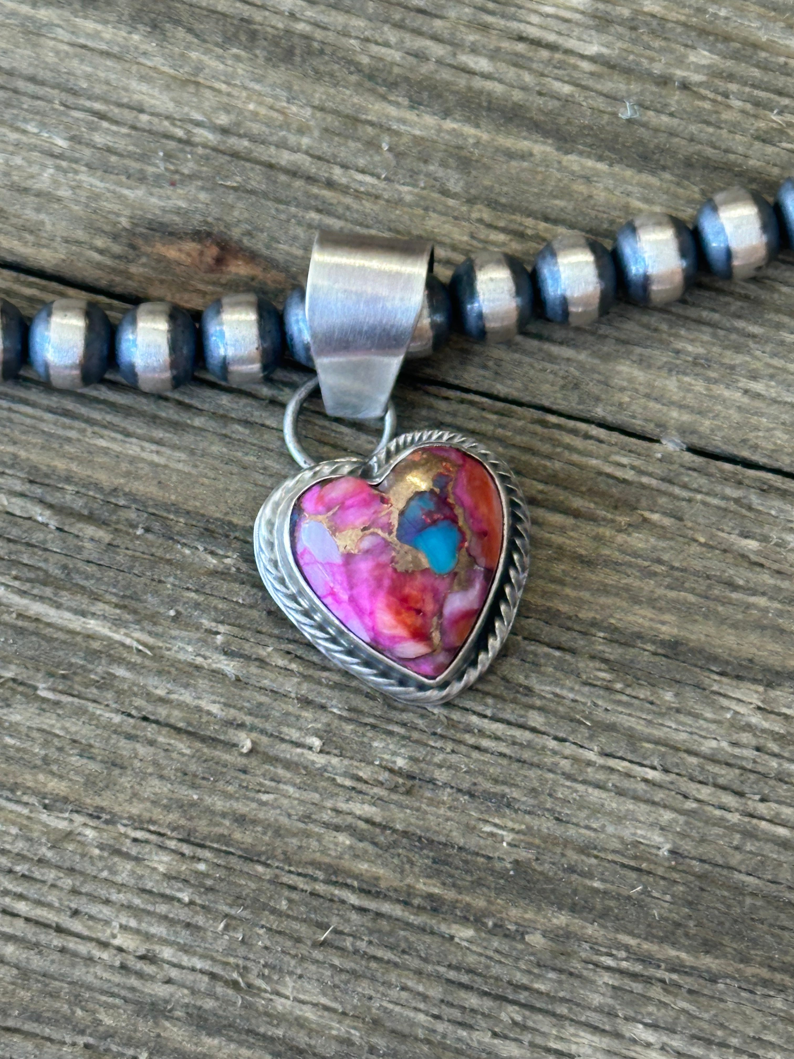 Navajo Made Mohave Turquoise & Sterling Silver Heart Pendant