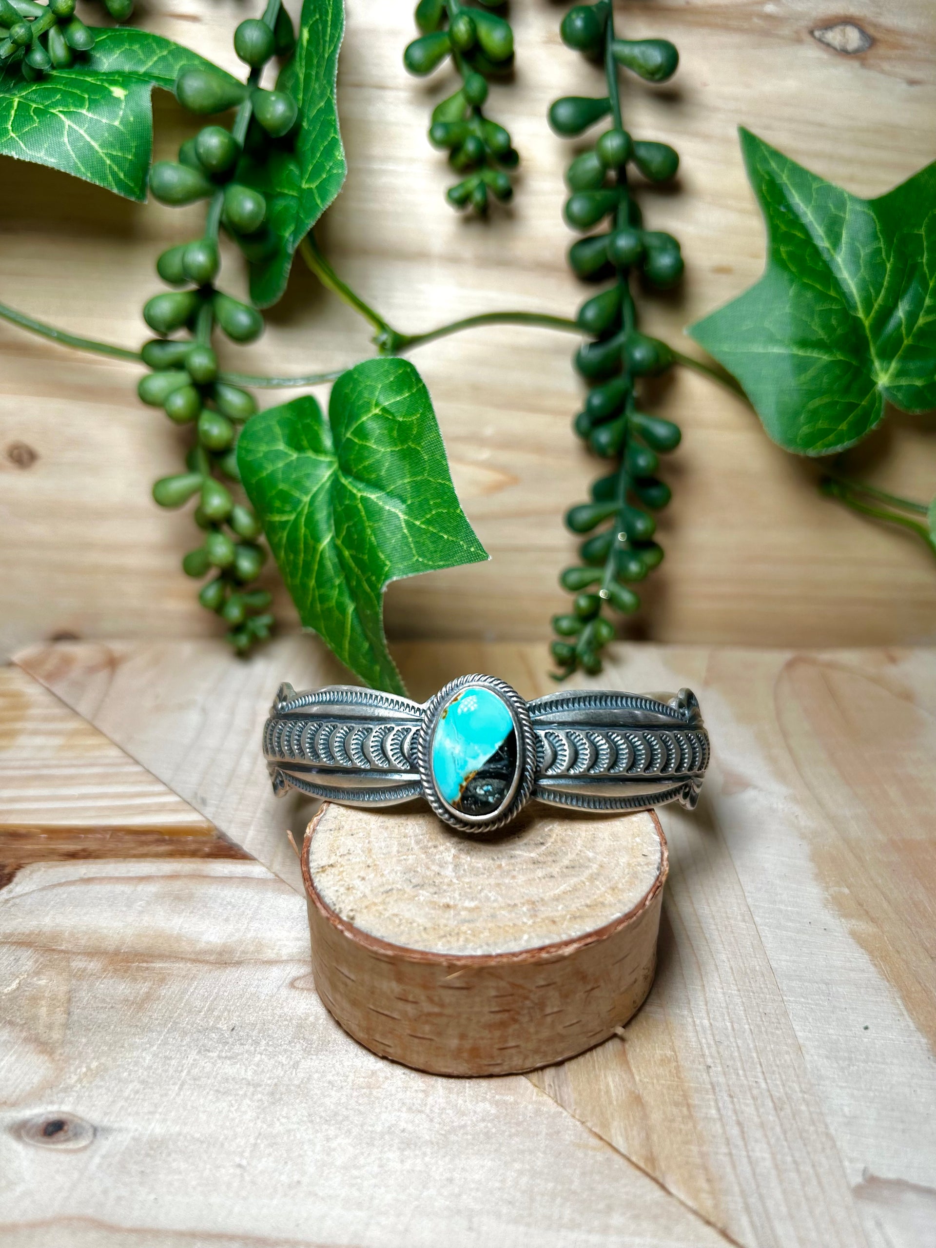 Navajo Made Blue Ridge Turquoise & Sterling Silver Cuff Bracelet