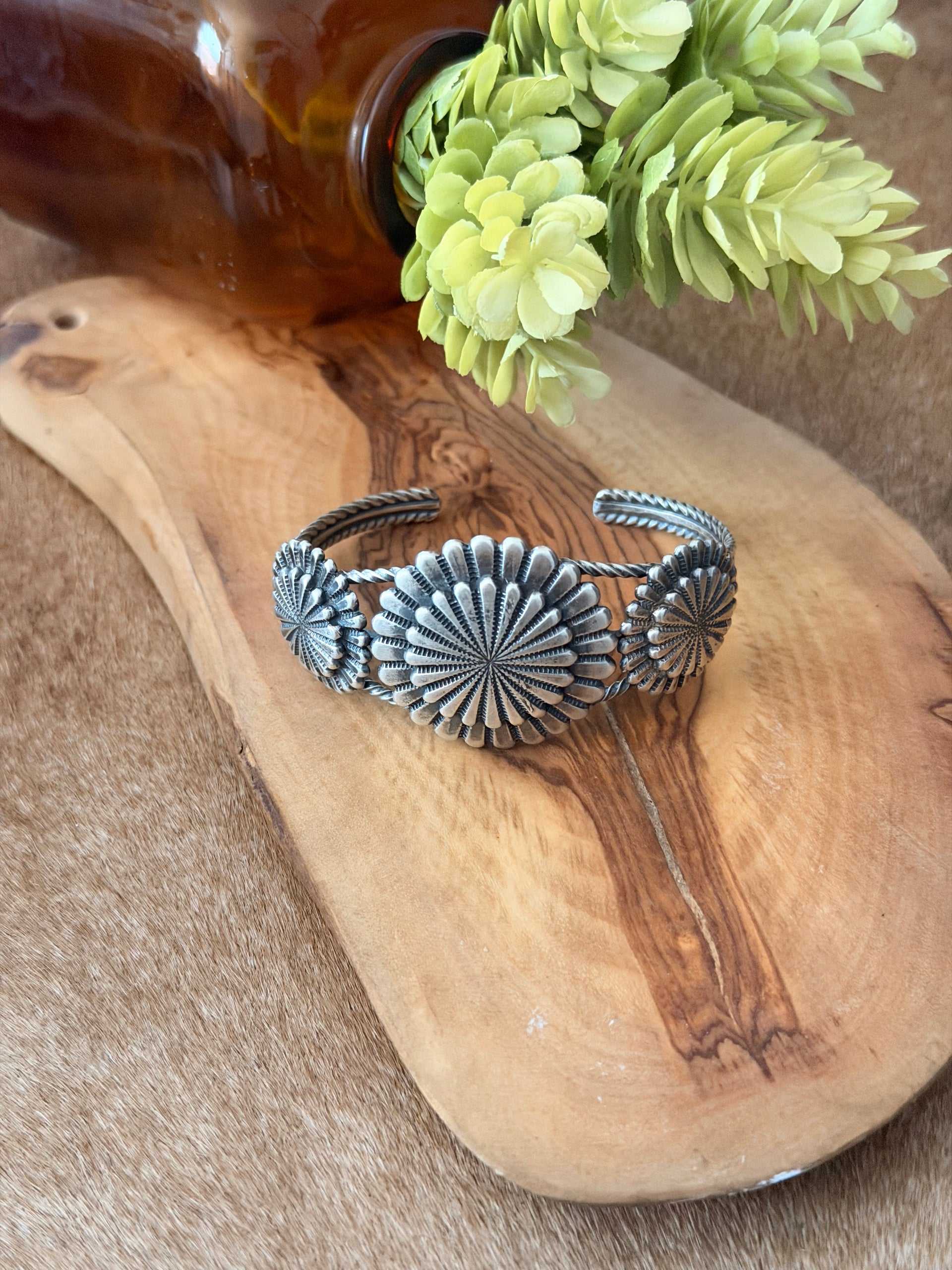 Darrell Morgan Sterling Silver Concho Cuff Bracelet