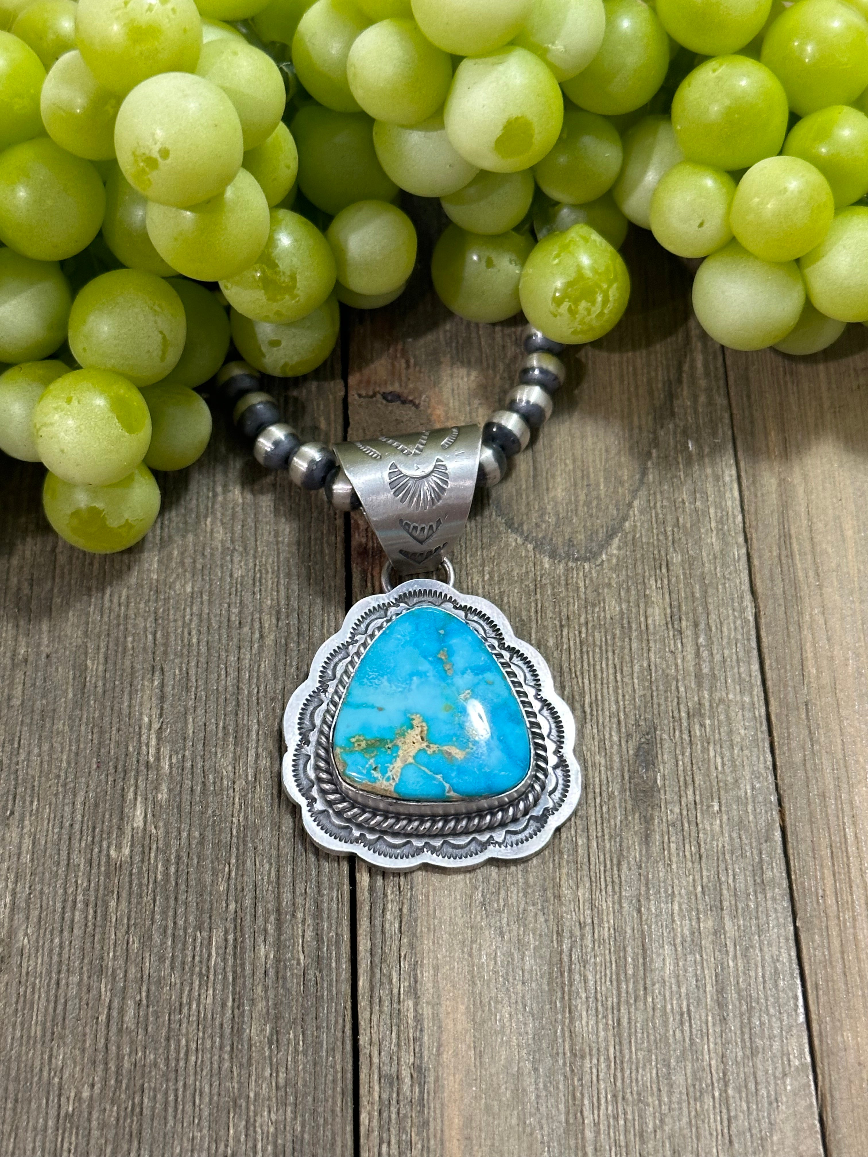 Gilbert Platero Sonoran Mountain Turquoise & Sterling Silver Pendant