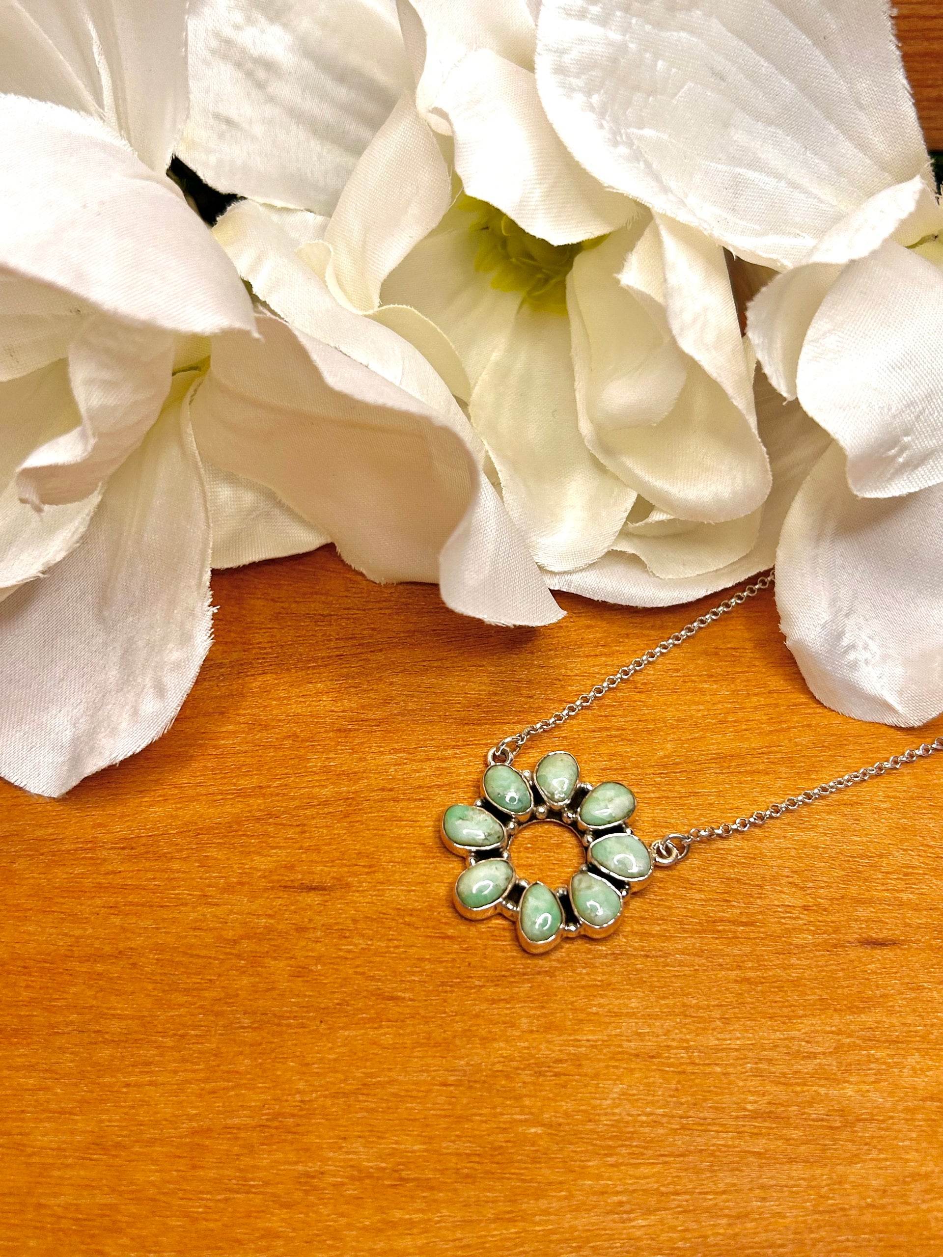 Southwest Made Palomino Variscite  & Sterling Silver Cluster Necklace