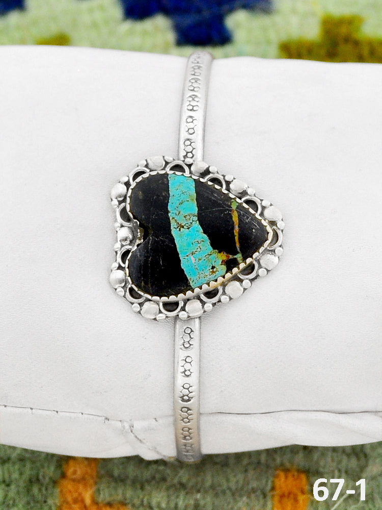 Southwest Handmade Black Jack Turquoise & Sterling Silver Cuff Bracelet