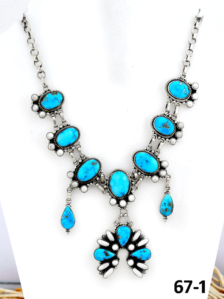 Southwest Made Sierra Bella Turquoise with White Buffalo & Sterling Silver Necklace