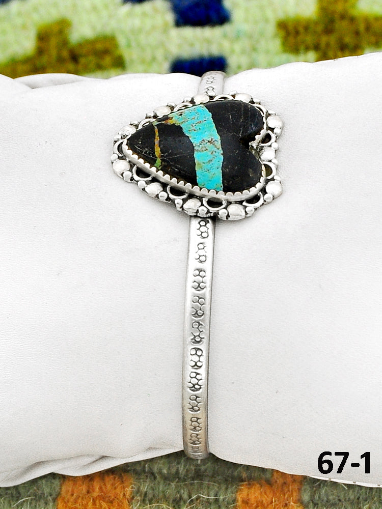 Southwest Handmade Black Jack Turquoise & Sterling Silver Cuff Bracelet