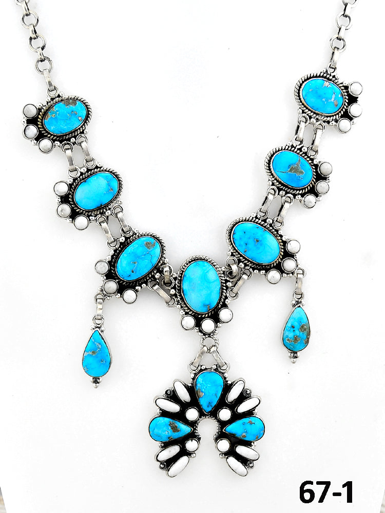 Southwest Made Sierra Bella Turquoise with White Buffalo & Sterling Silver Necklace