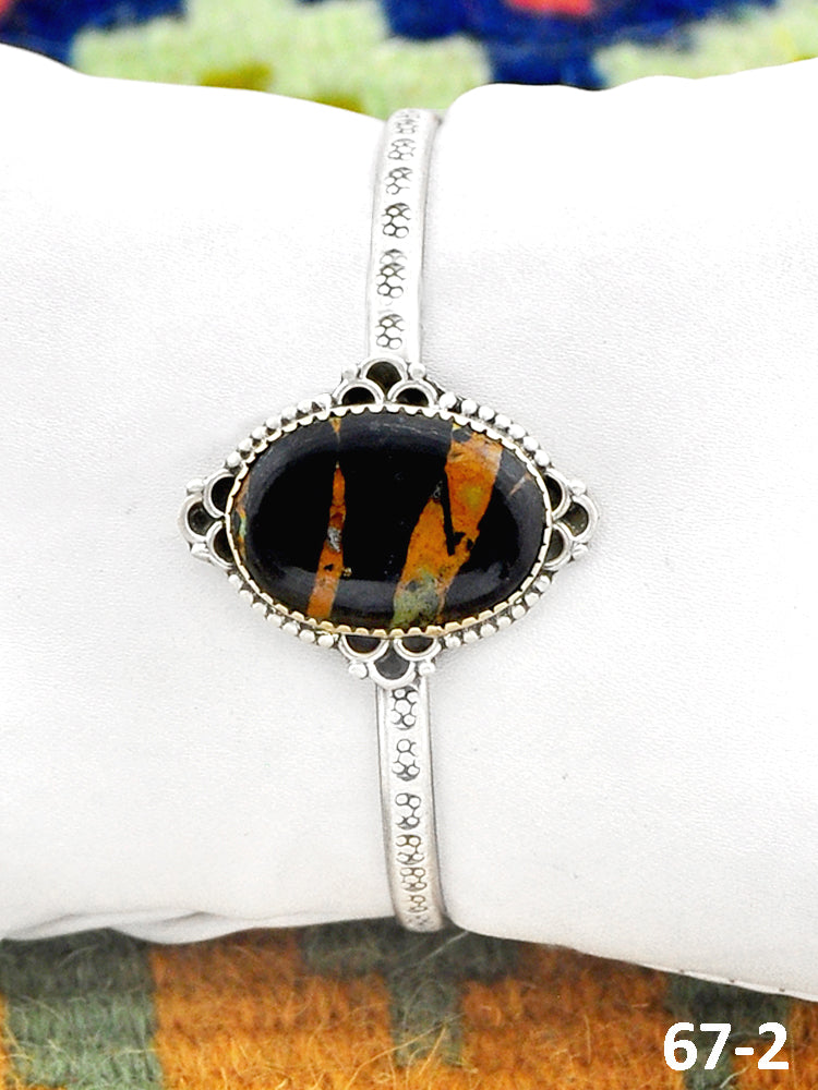Southwest Handmade Black Jack Turquoise & Sterling Silver Cuff Bracelet
