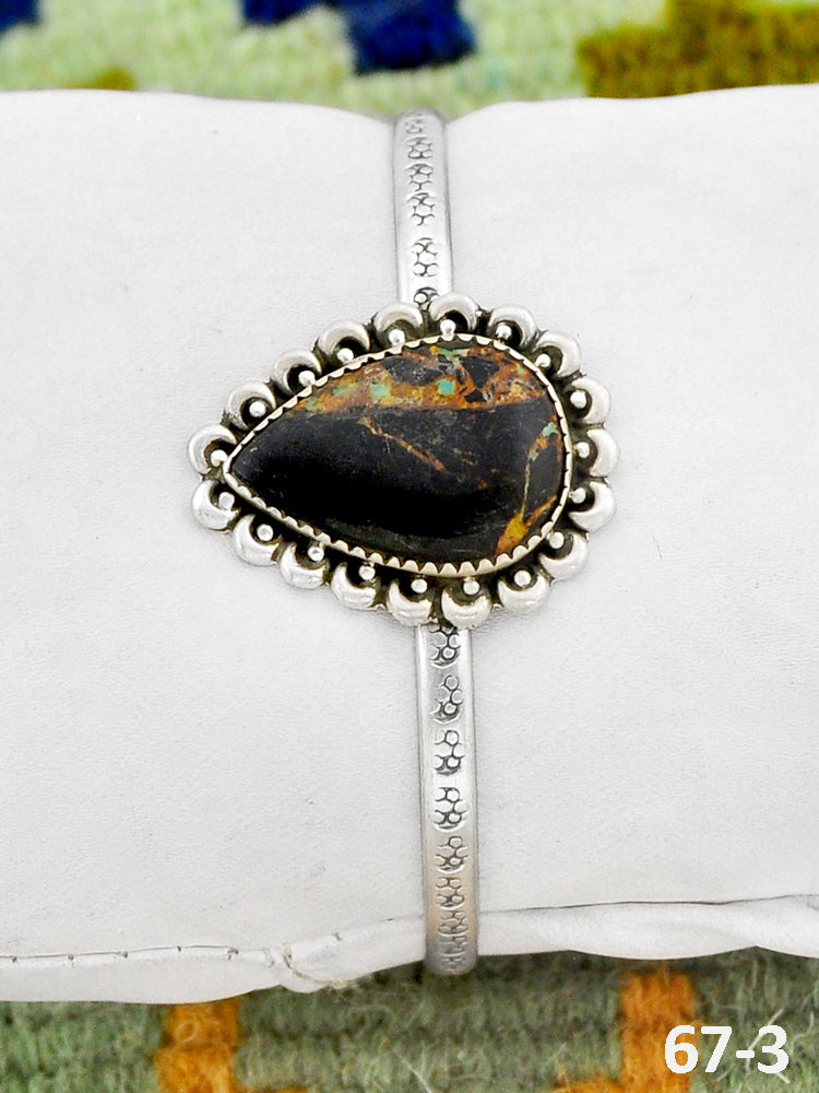 Southwest Handmade Black Jack Turquoise & Sterling Silver Cuff Bracelet