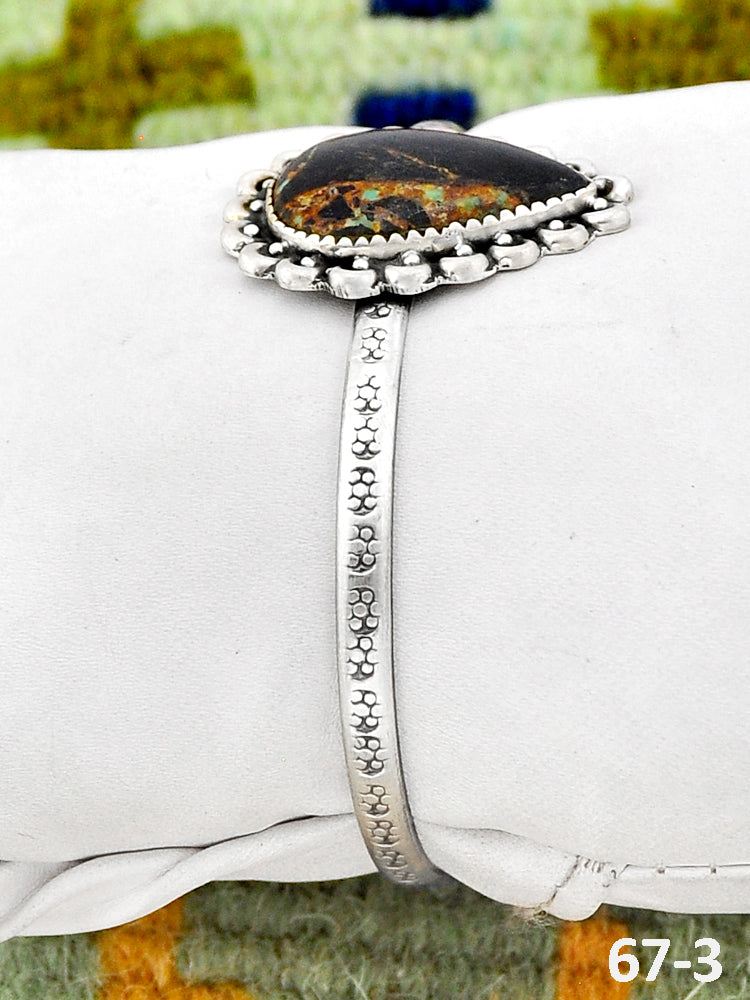 Southwest Handmade Black Jack Turquoise & Sterling Silver Cuff Bracelet
