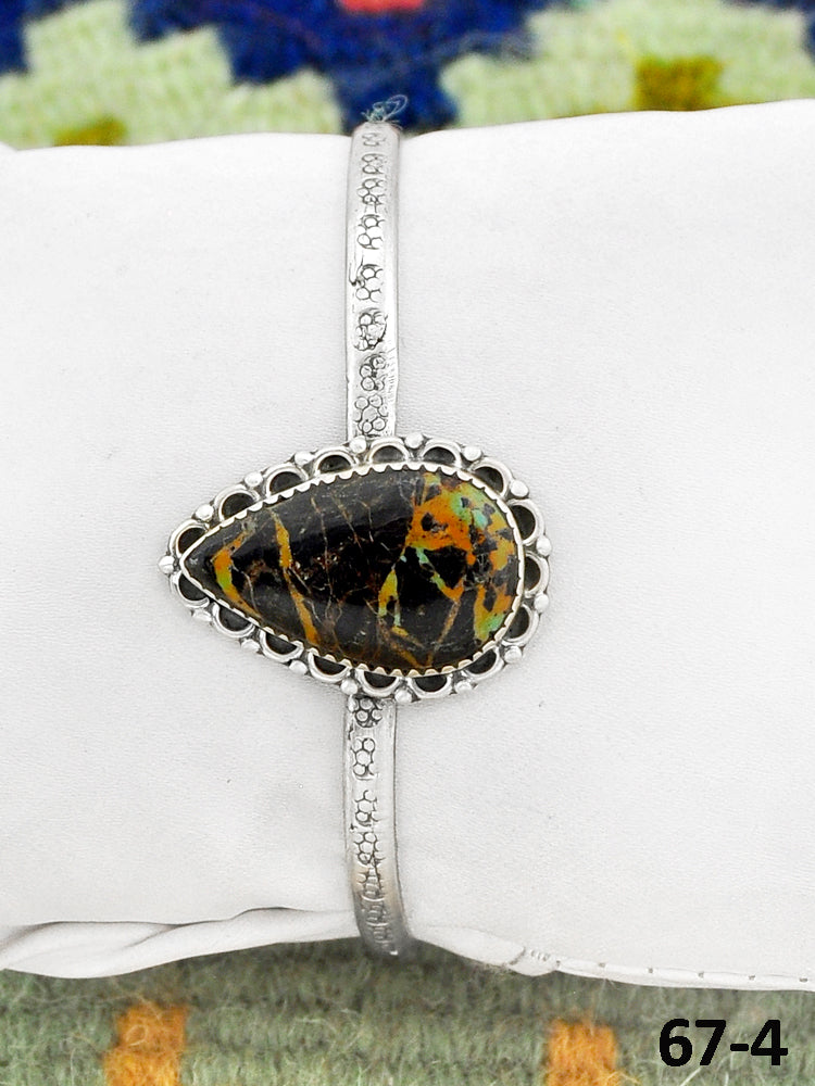Southwest Handmade Black Jack Turquoise & Sterling Silver Cuff Bracelet
