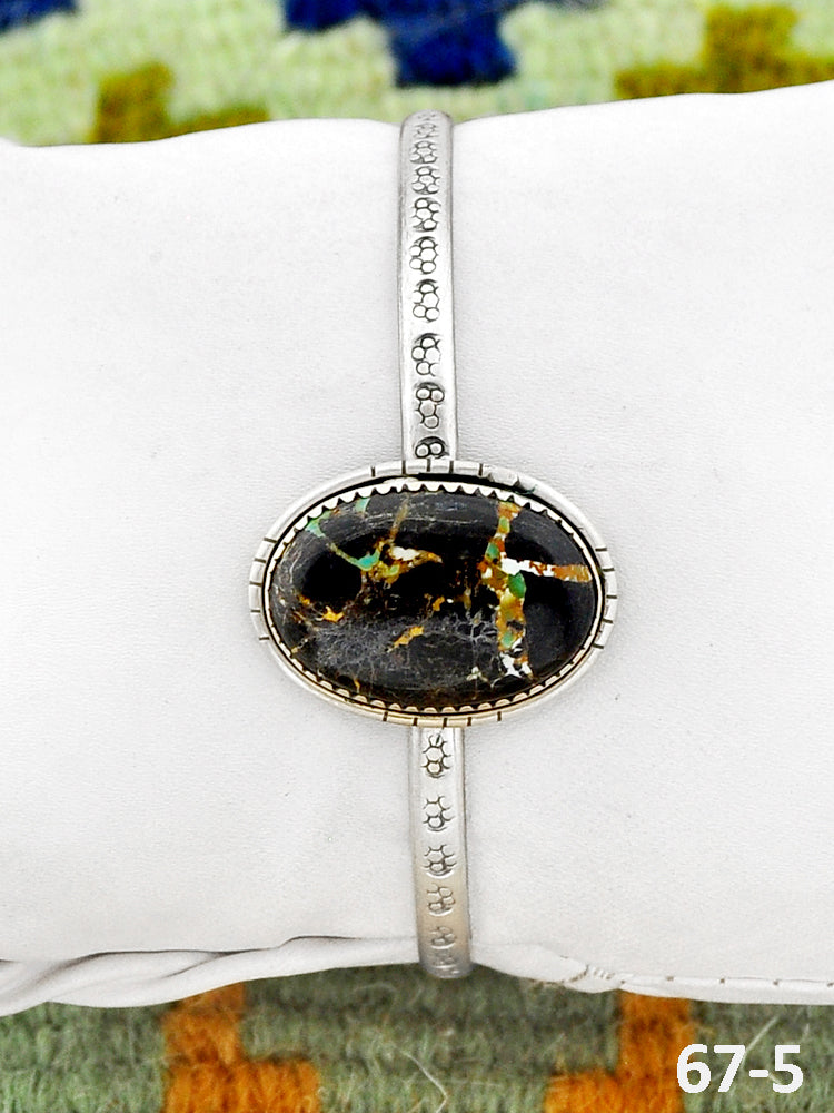 Southwest Handmade Black Jack Turquoise & Sterling Silver Cuff Bracelet