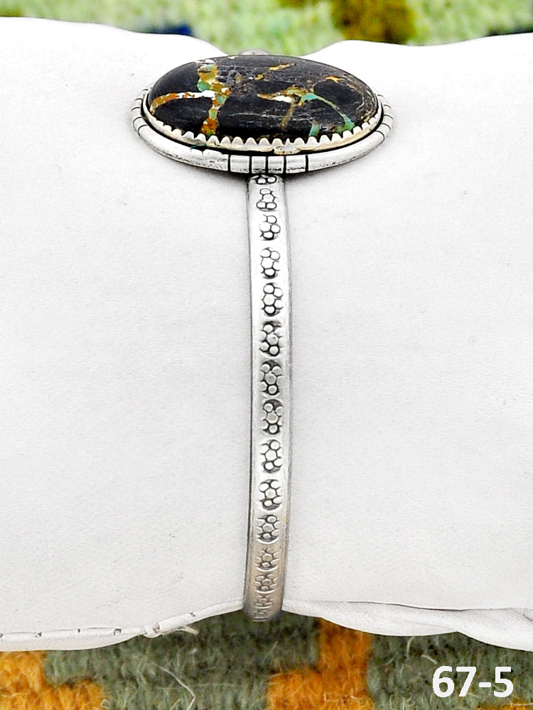 Southwest Handmade Black Jack Turquoise & Sterling Silver Cuff Bracelet
