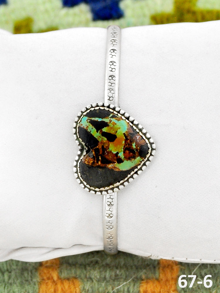 Southwest Handmade Black Jack Turquoise & Sterling Silver Cuff Bracelet
