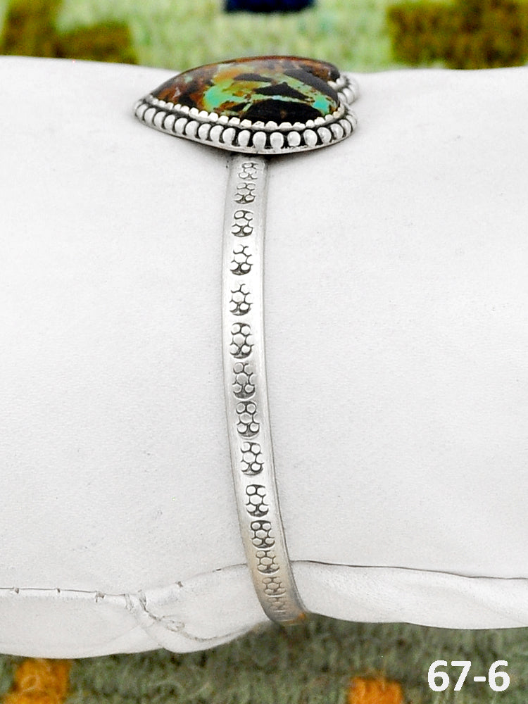 Southwest Handmade Black Jack Turquoise & Sterling Silver Cuff Bracelet