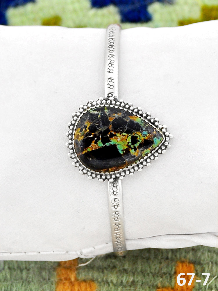 Southwest Handmade Black Jack Turquoise & Sterling Silver Cuff Bracelet