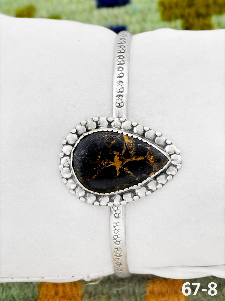 Southwest Handmade Black Jack Turquoise & Sterling Silver Cuff Bracelet