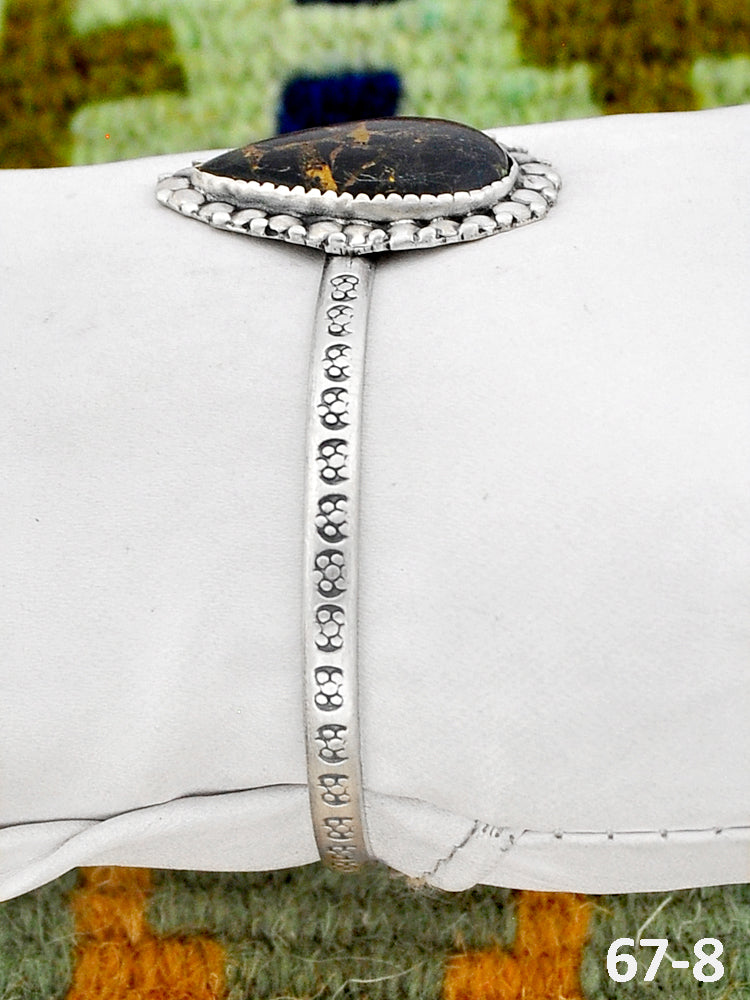 Southwest Handmade Black Jack Turquoise & Sterling Silver Cuff Bracelet