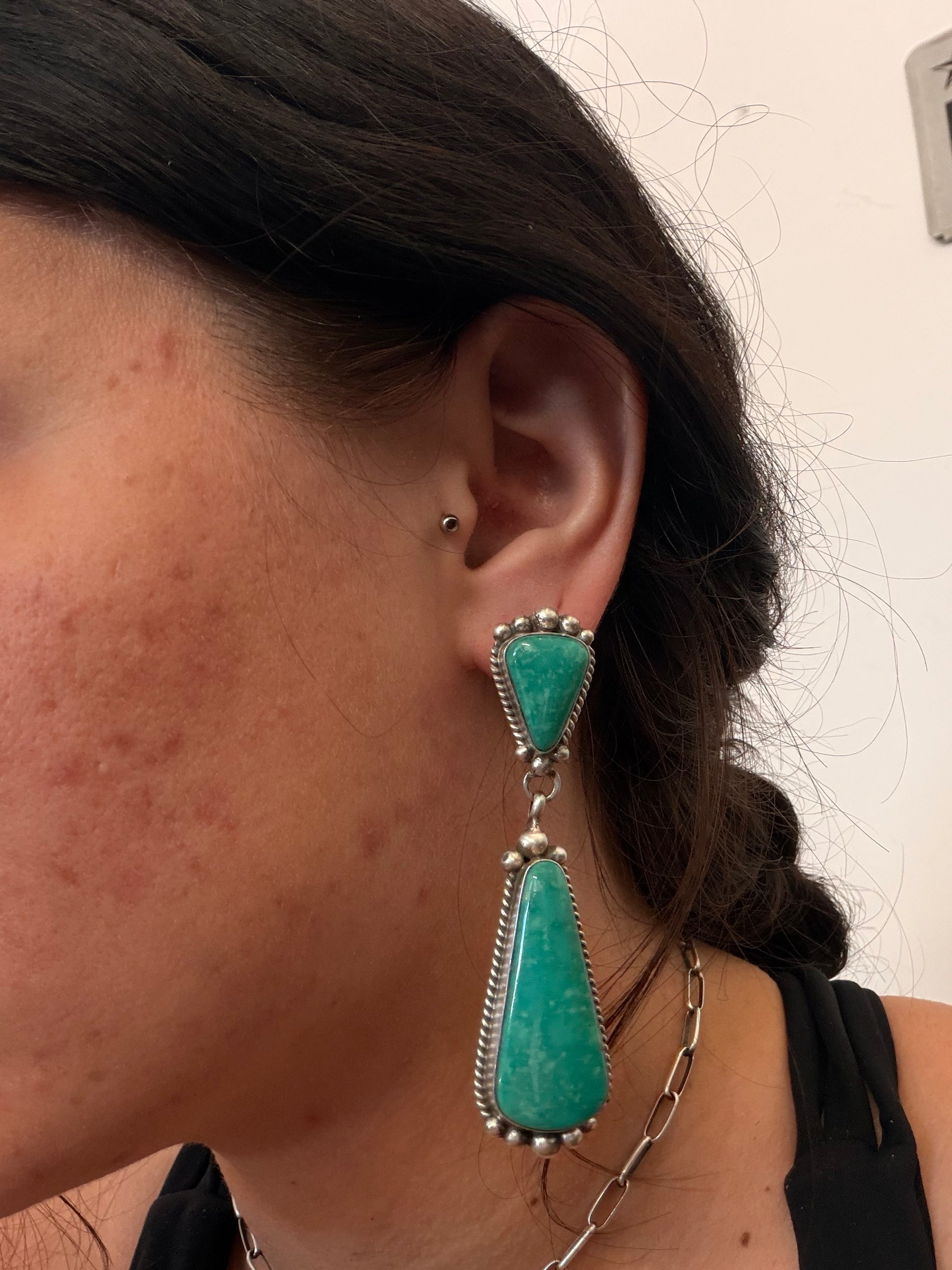 Elouise Kee Kingman Turquoise & Sterling Silver Post Dangle Earring