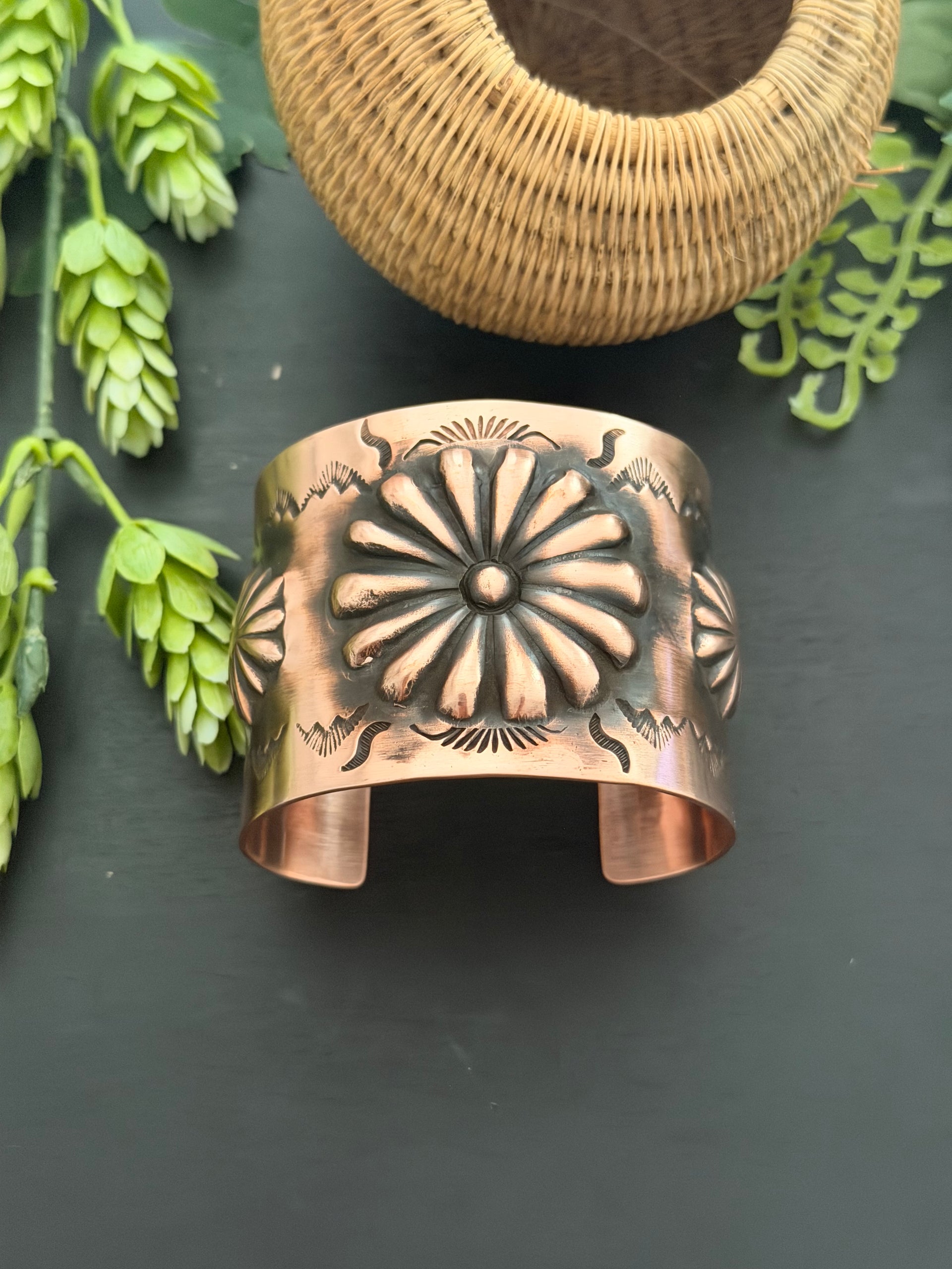 Elvira Bill Copper Stamped Concho Cuff Bracelet