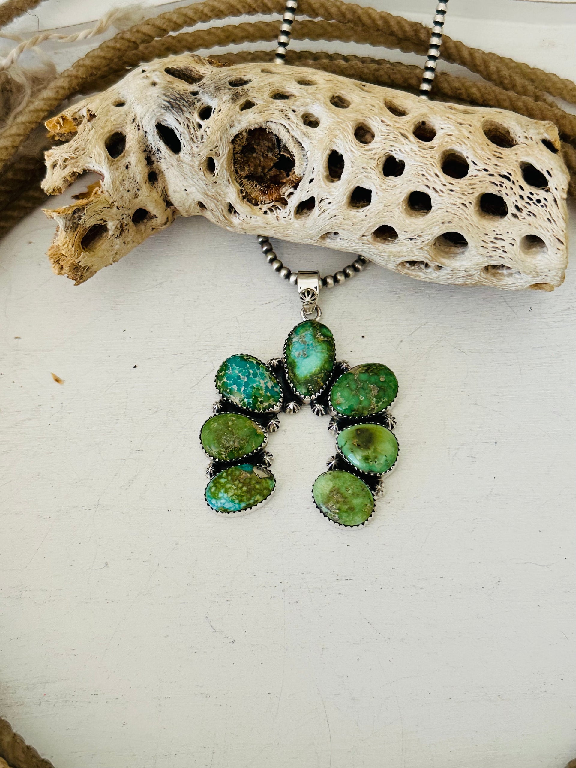 Southwest Handmade Sonoran Gold Turquoise & Sterling Silver Naja Pendant