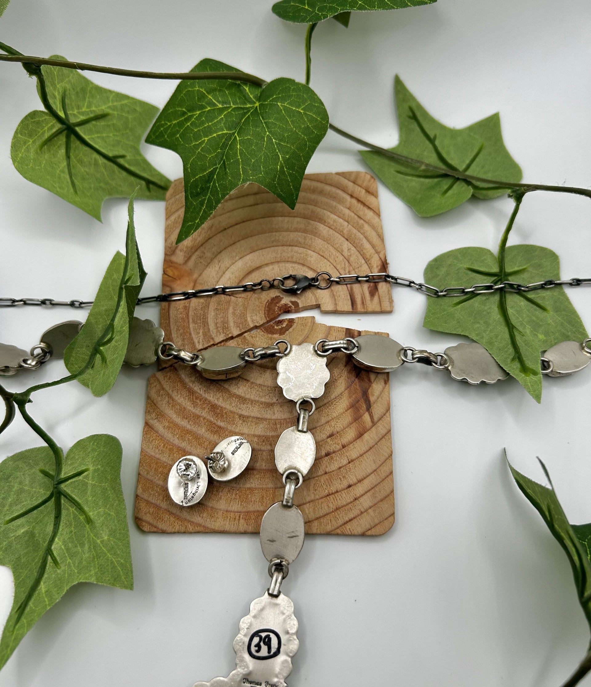 Navajo Thomas Francisco Sonoran Gold Turquoise & Sterling Silver Cluster Necklace Set