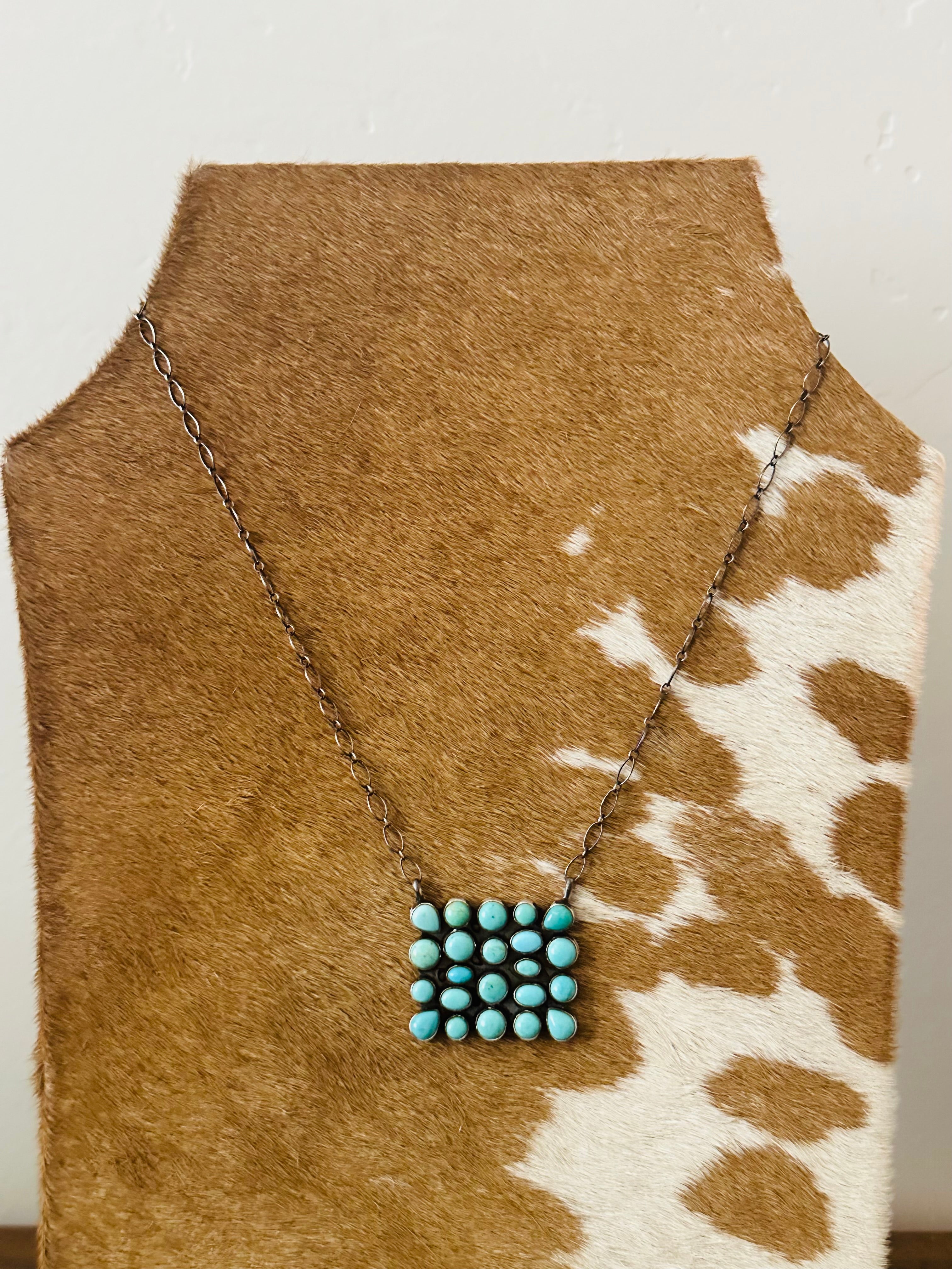 Timothy Yazzie Kingman Turquoise & Sterling Silver Cluster Necklace