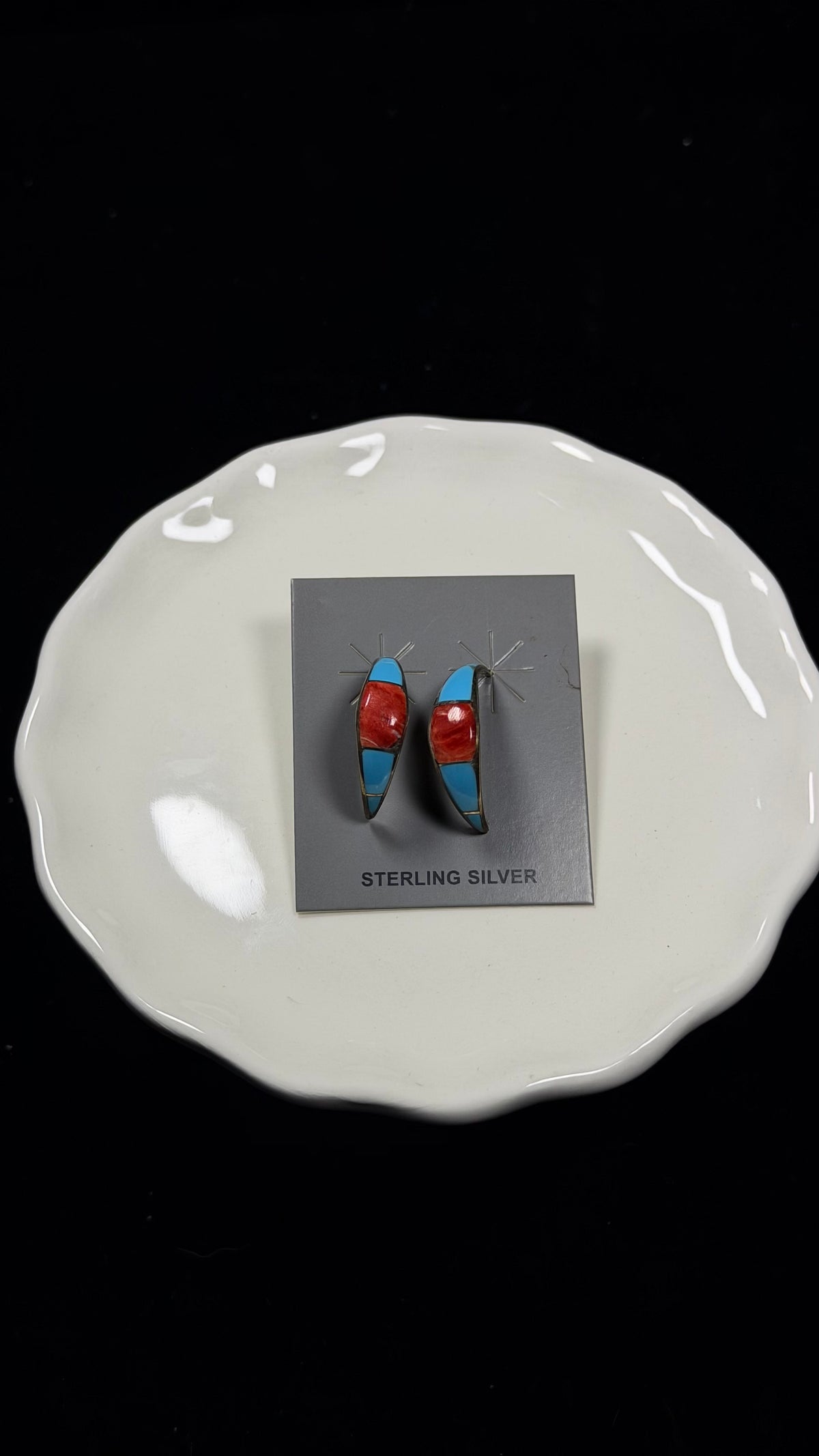 Navajo Made Multi Stone & Sterling Silver Post Inlay Hoop Earrings