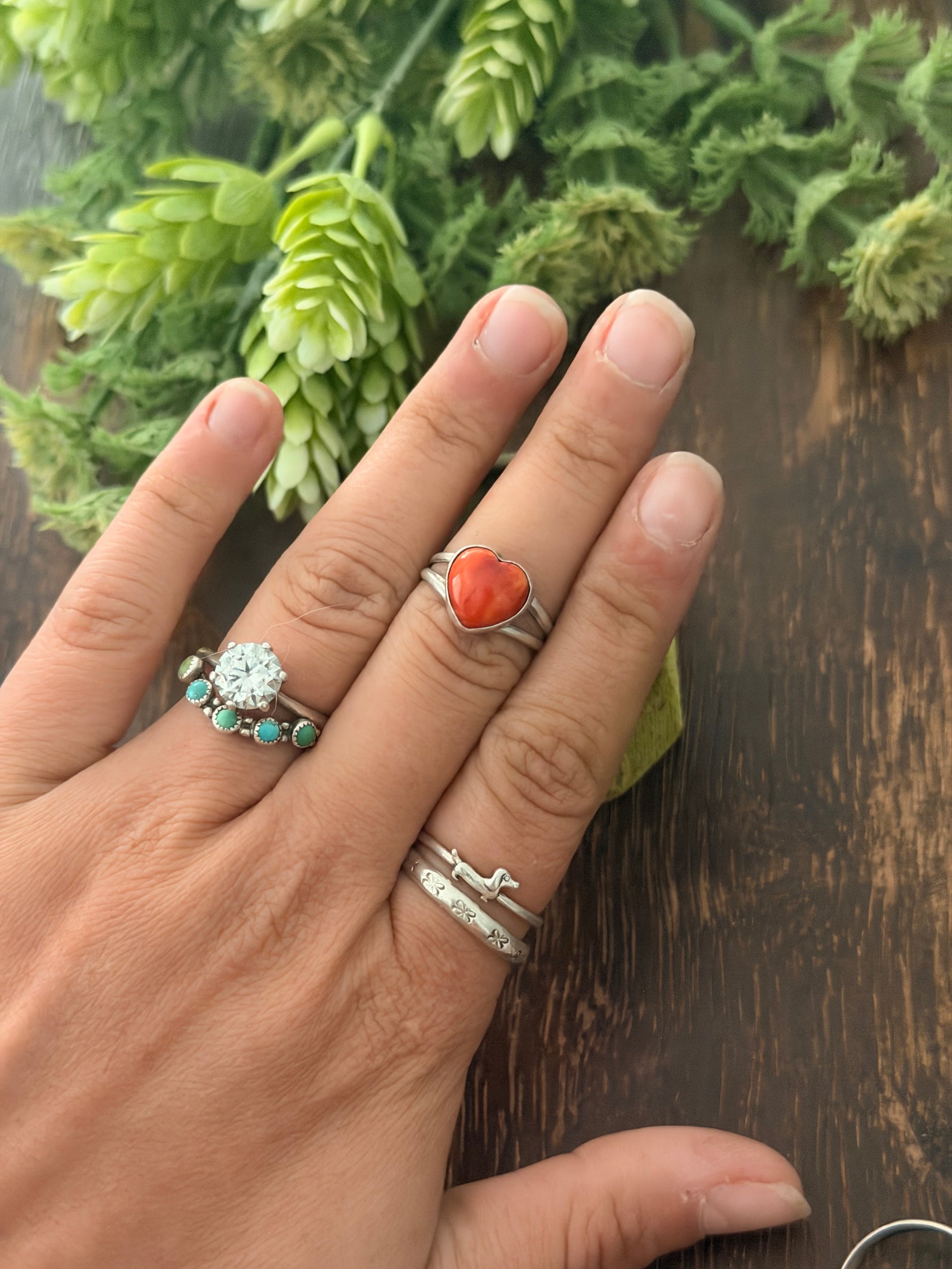 Navajo Made Spiny Oyster & Sterling Silver Ring Size 6.5