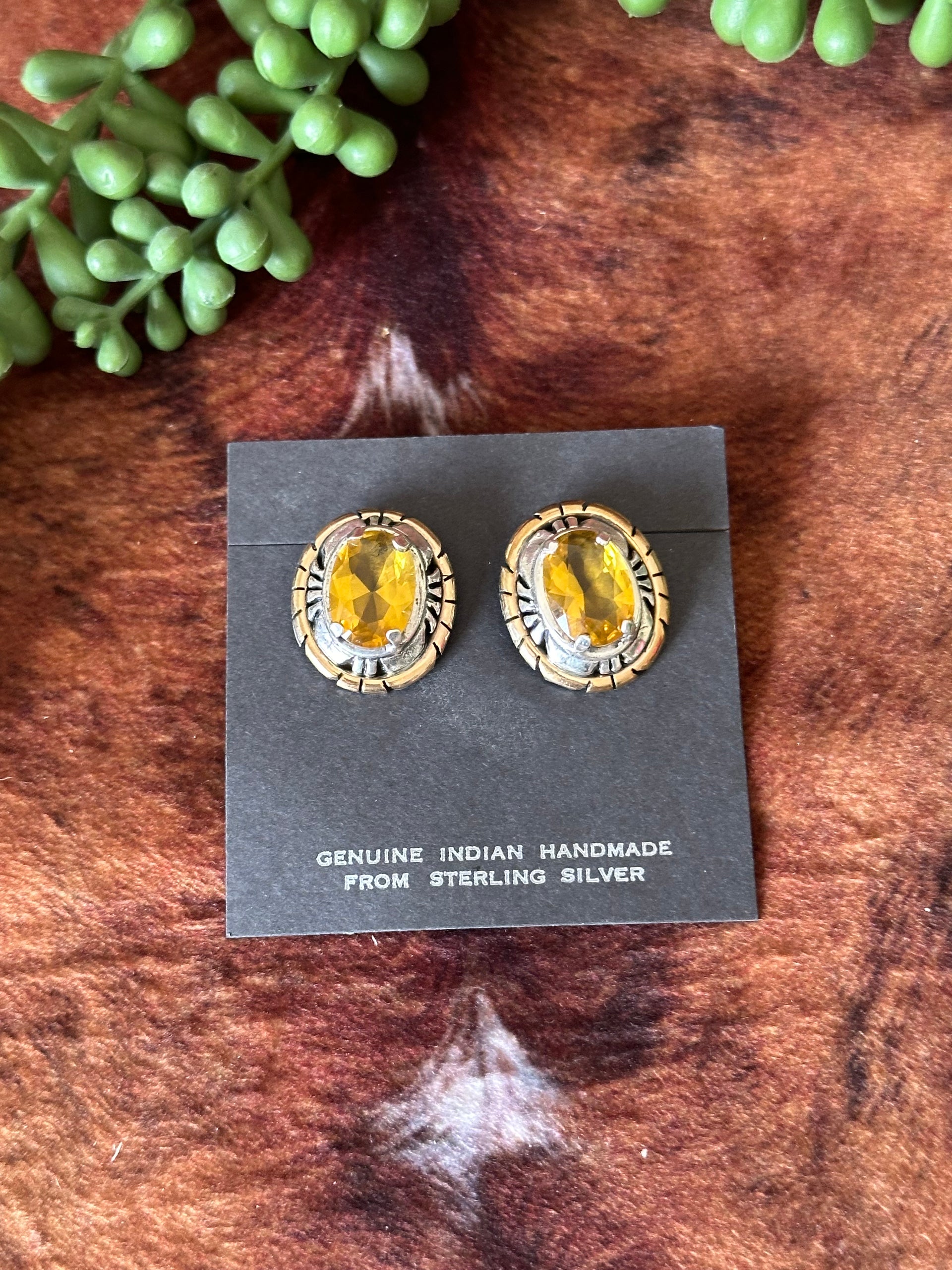 Russel Sam Citrine Stone & Sterling Silver Post Earrings