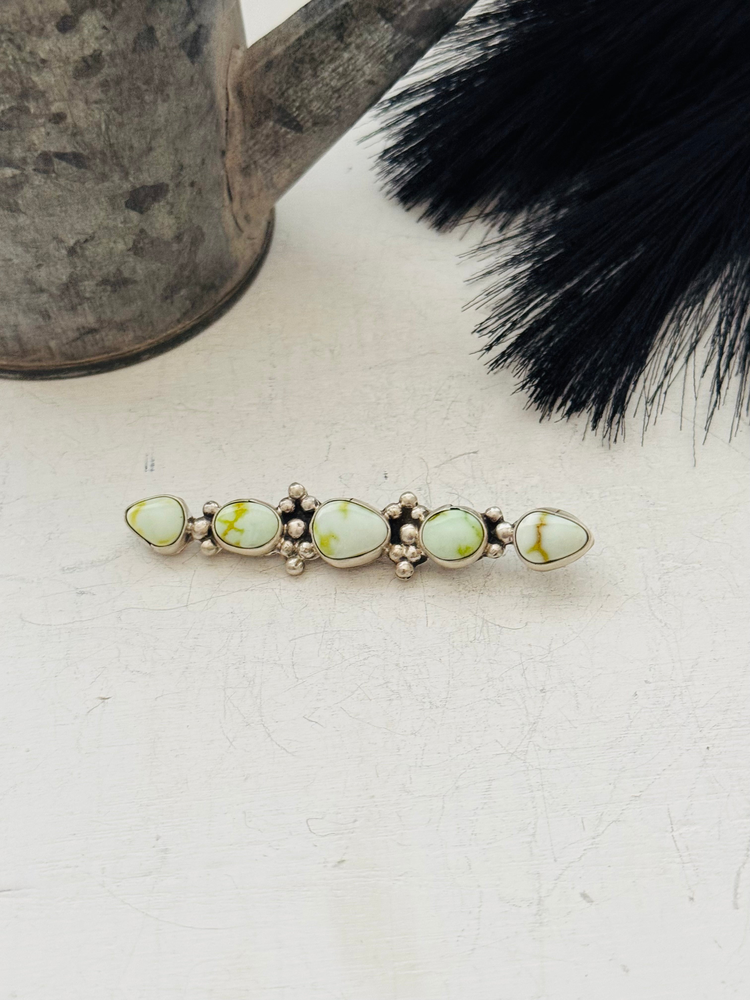 Navajo Made Palomino Variscite & Sterling Silver Pin