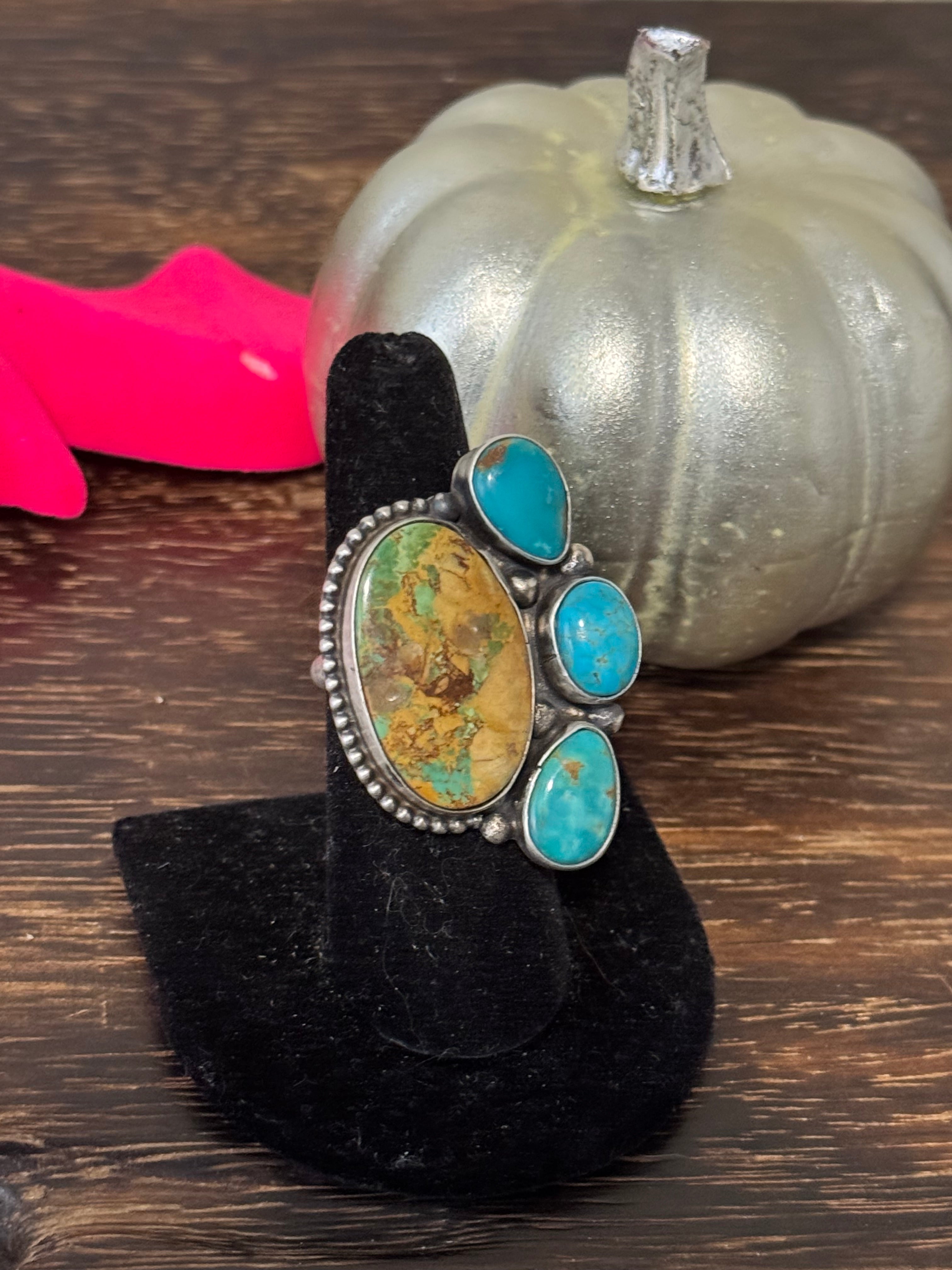 Navajo Made Royston Turquoise and Sterling Silver Adjustable Ring