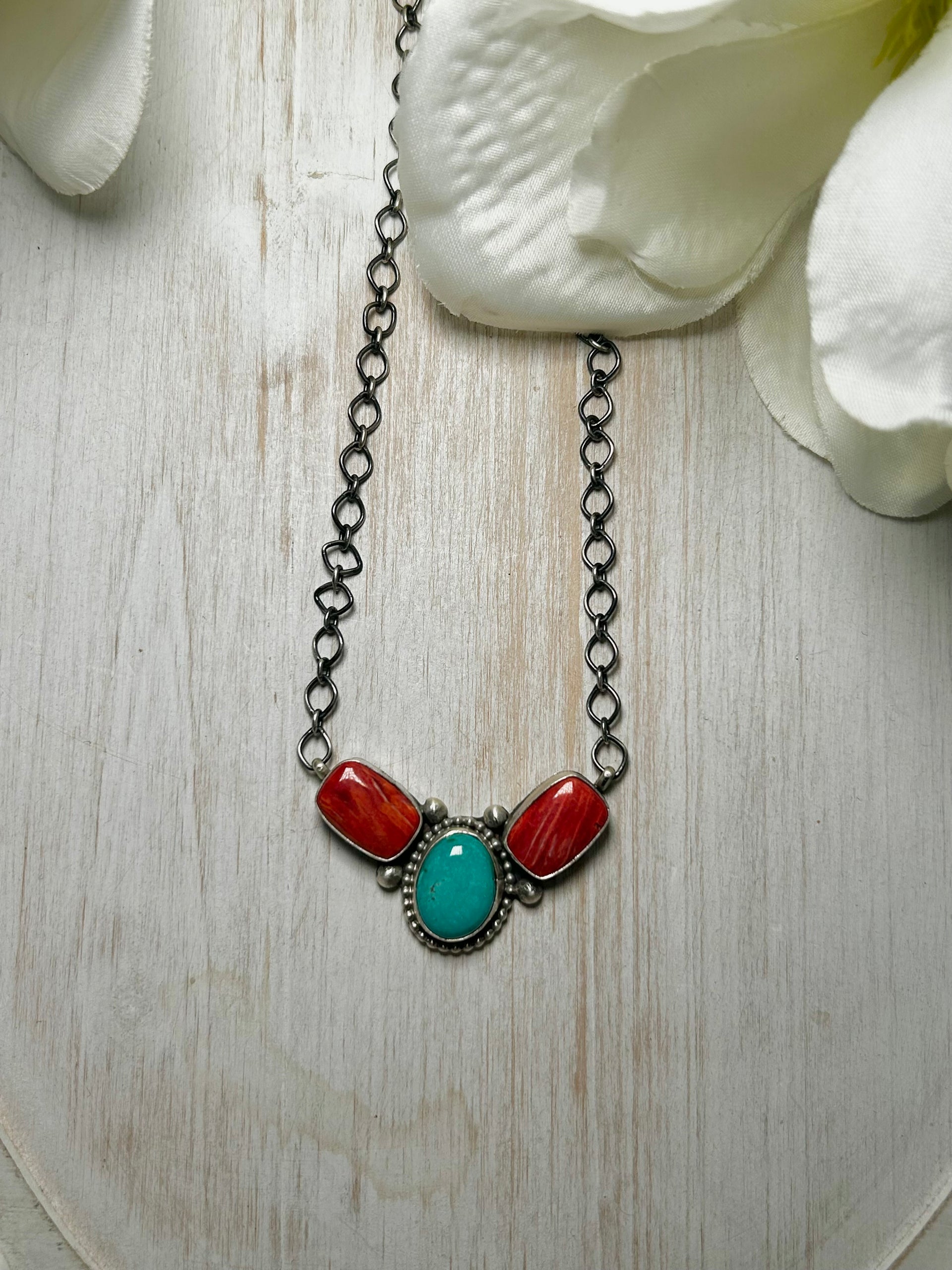 Navajo Made Multi Stone & Sterling Silver Necklace