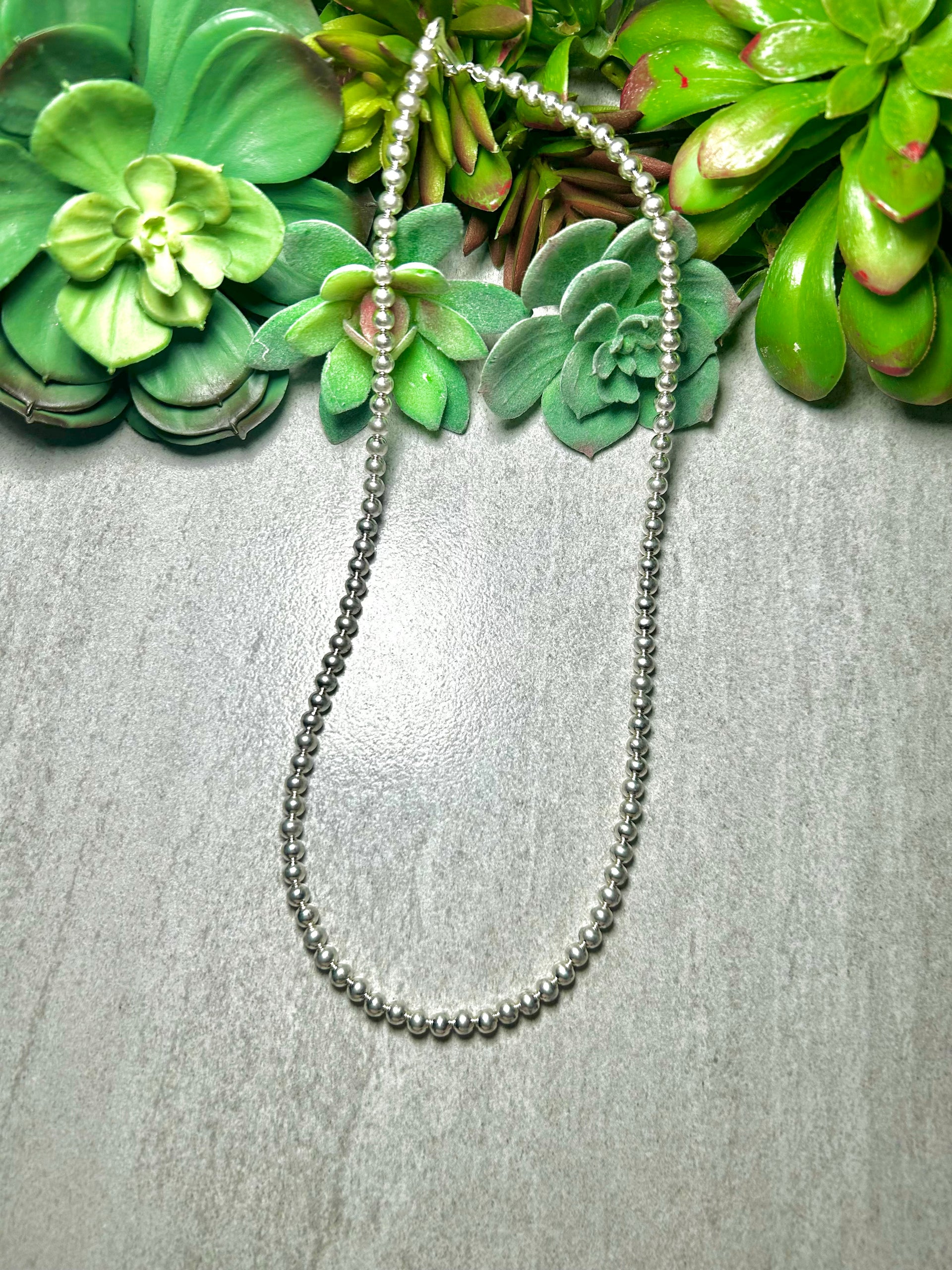 Navajo Made Strung 5 MM Sterling Silver Necklace