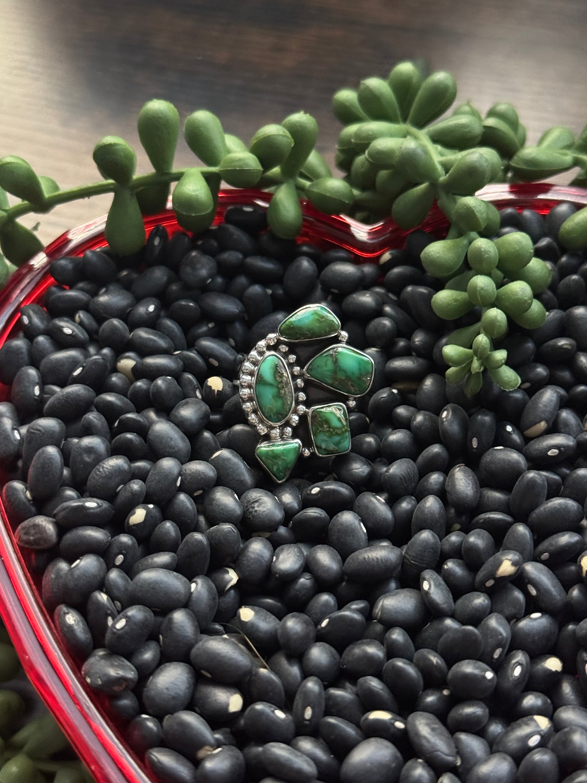 Southwest Handmade Sonoran Mountain Turquoise & Sterling Silver Adjustable Cluster Ring