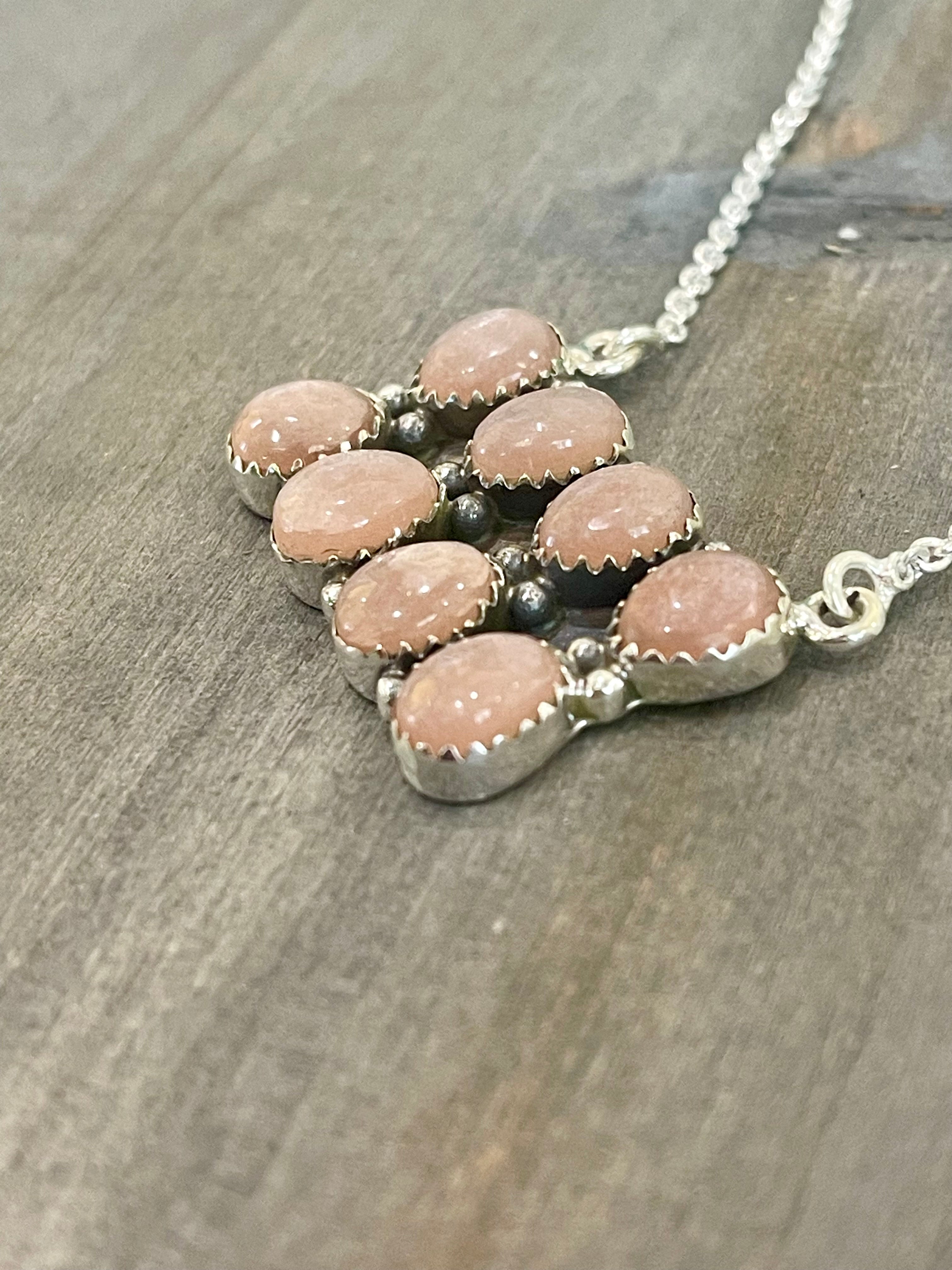 Southwest Handmade Chocolate Moonstone & Sterling Silver Cluster Bar Necklace