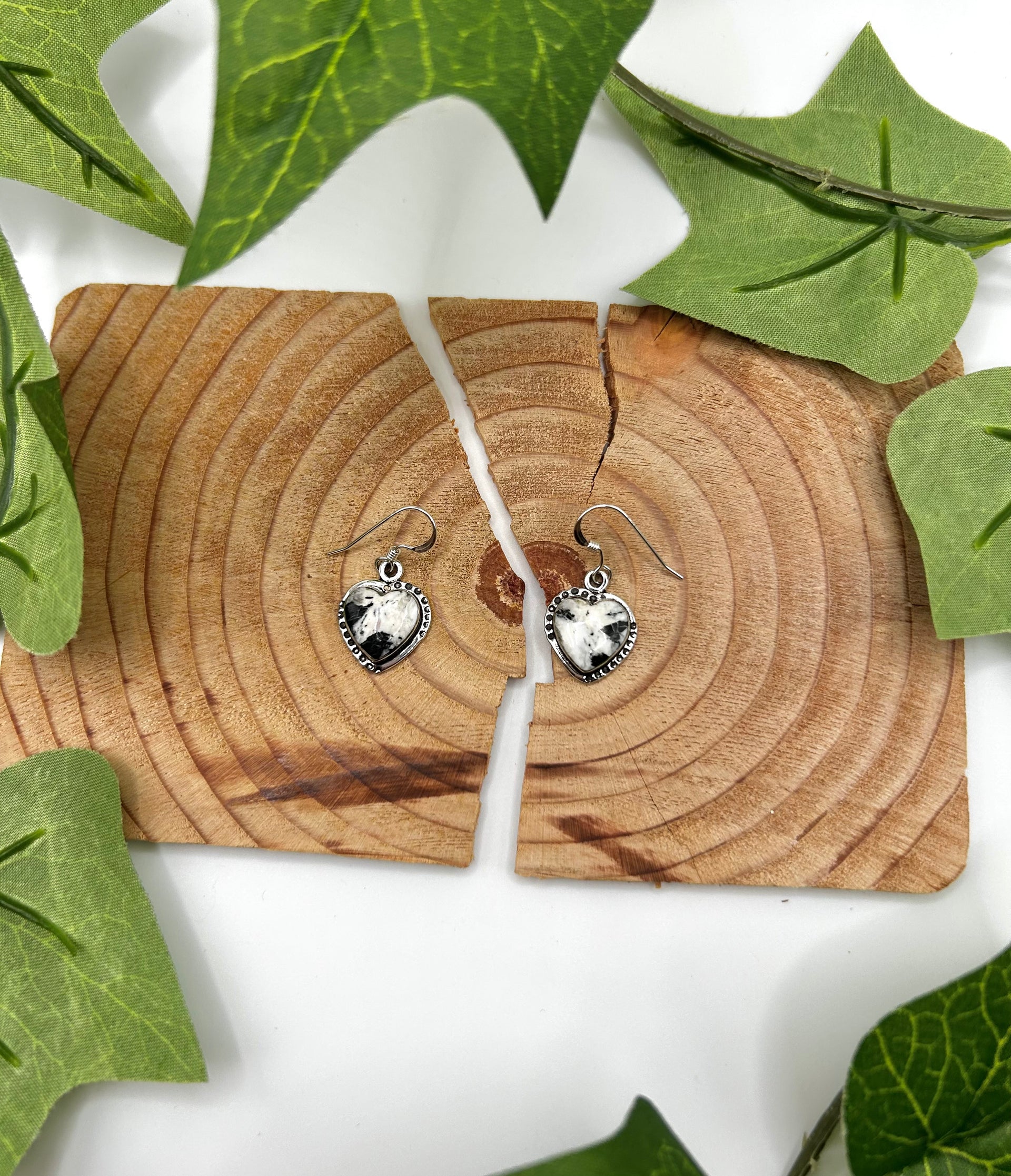 Navajo Made White Buffalo & Sterling Silver Hook Dangle Earrings