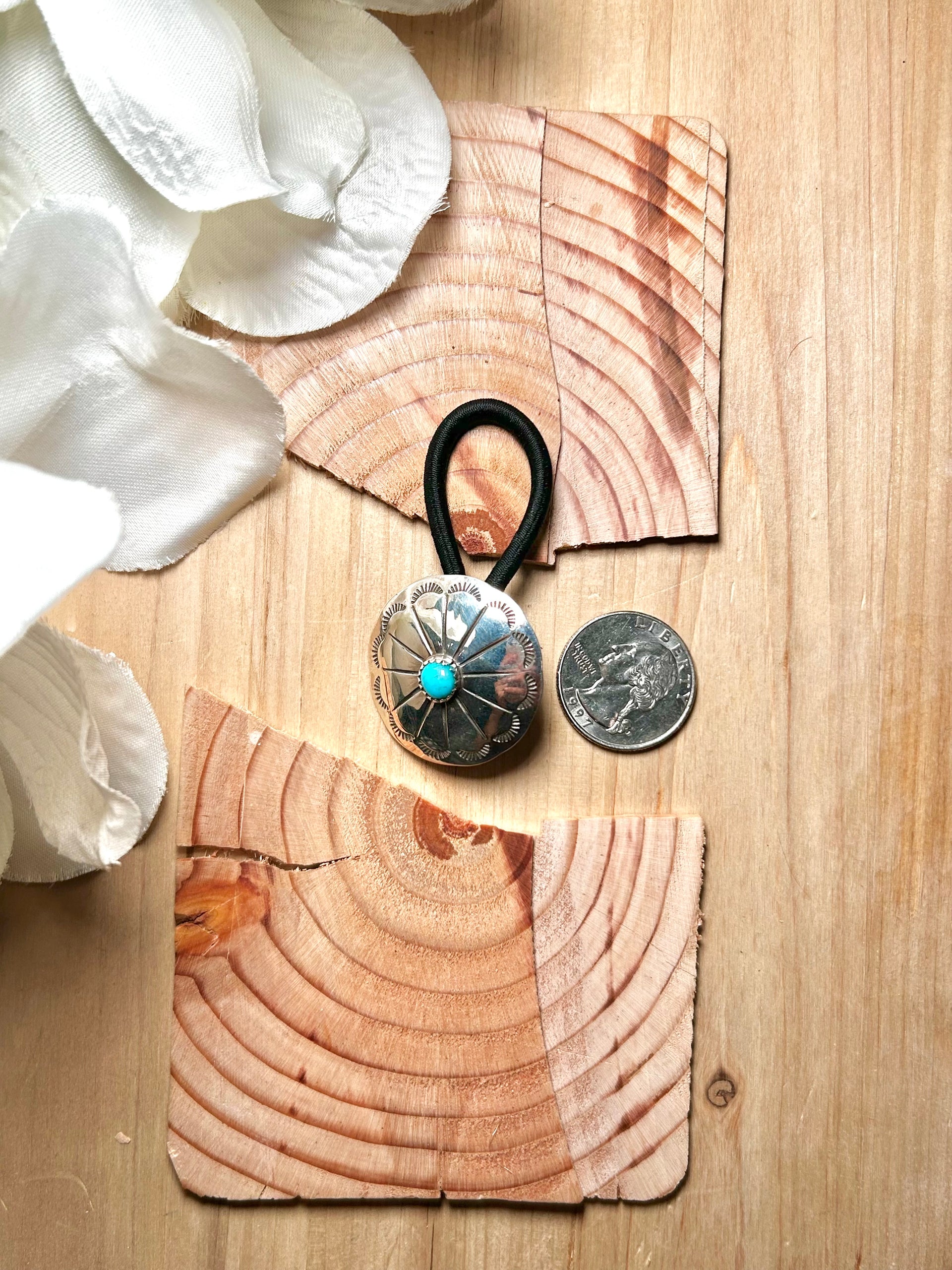 Navajo Made Kingman Turquoise & Sterling Silver Hair Tie