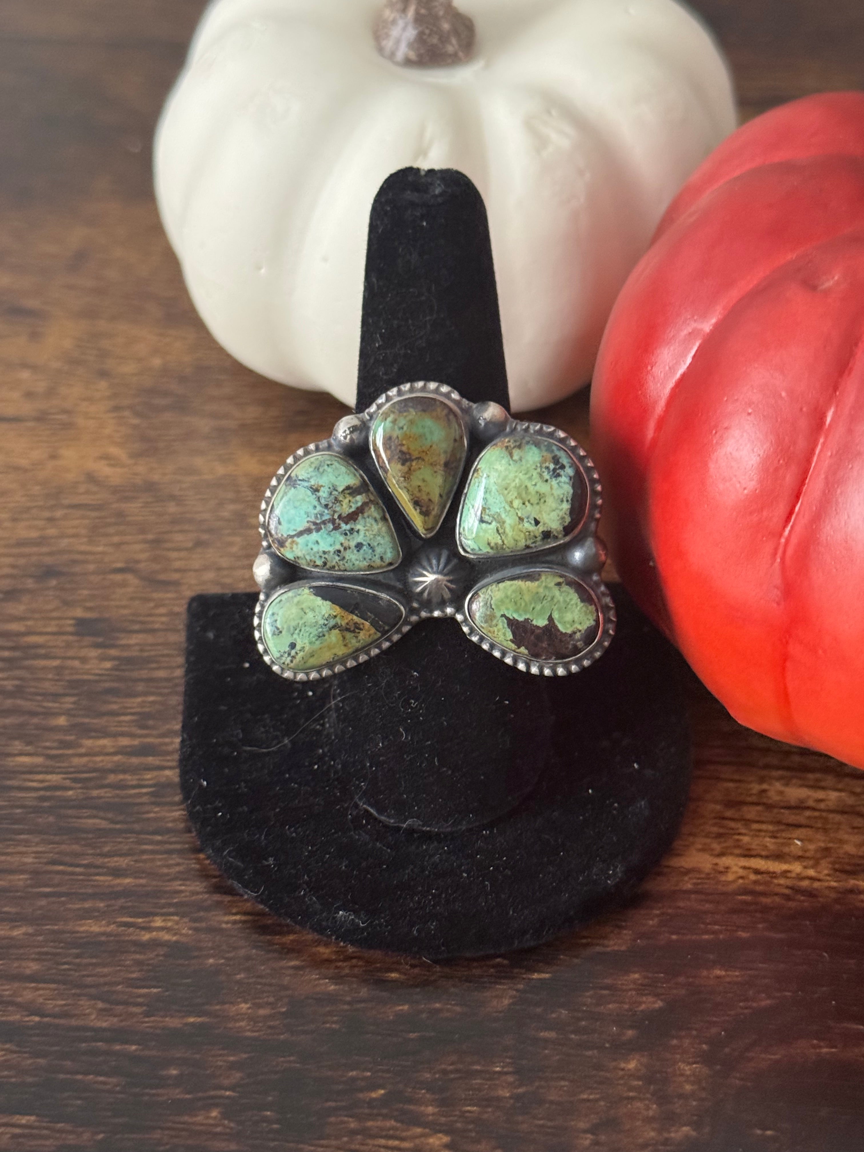 Southwest Handmade Black Jack Turquoise & Sterling Silver Adjustable Naja Ring