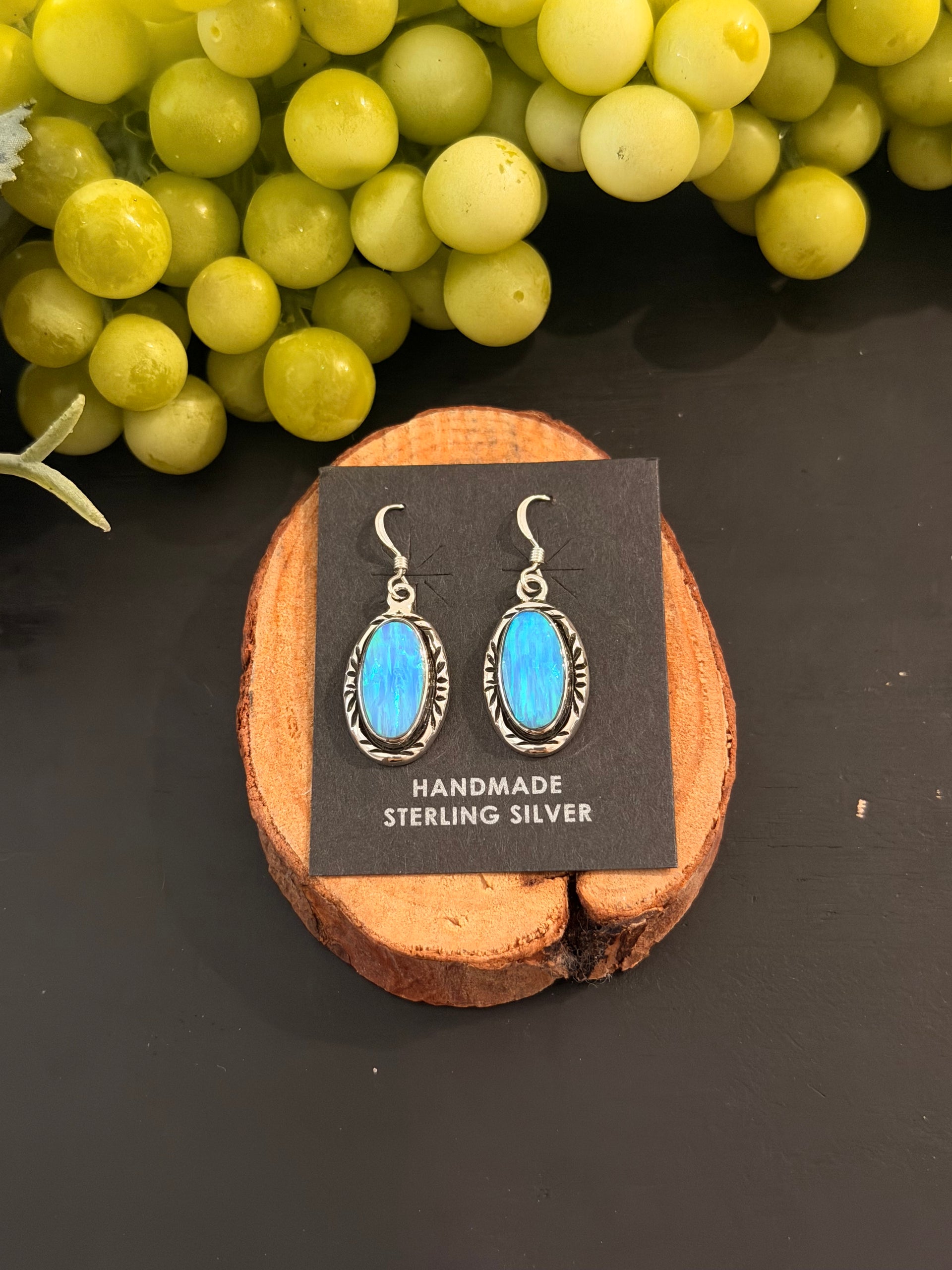 Navajo Made Opal (Man Made) & Sterling Silver Dangle Earrings