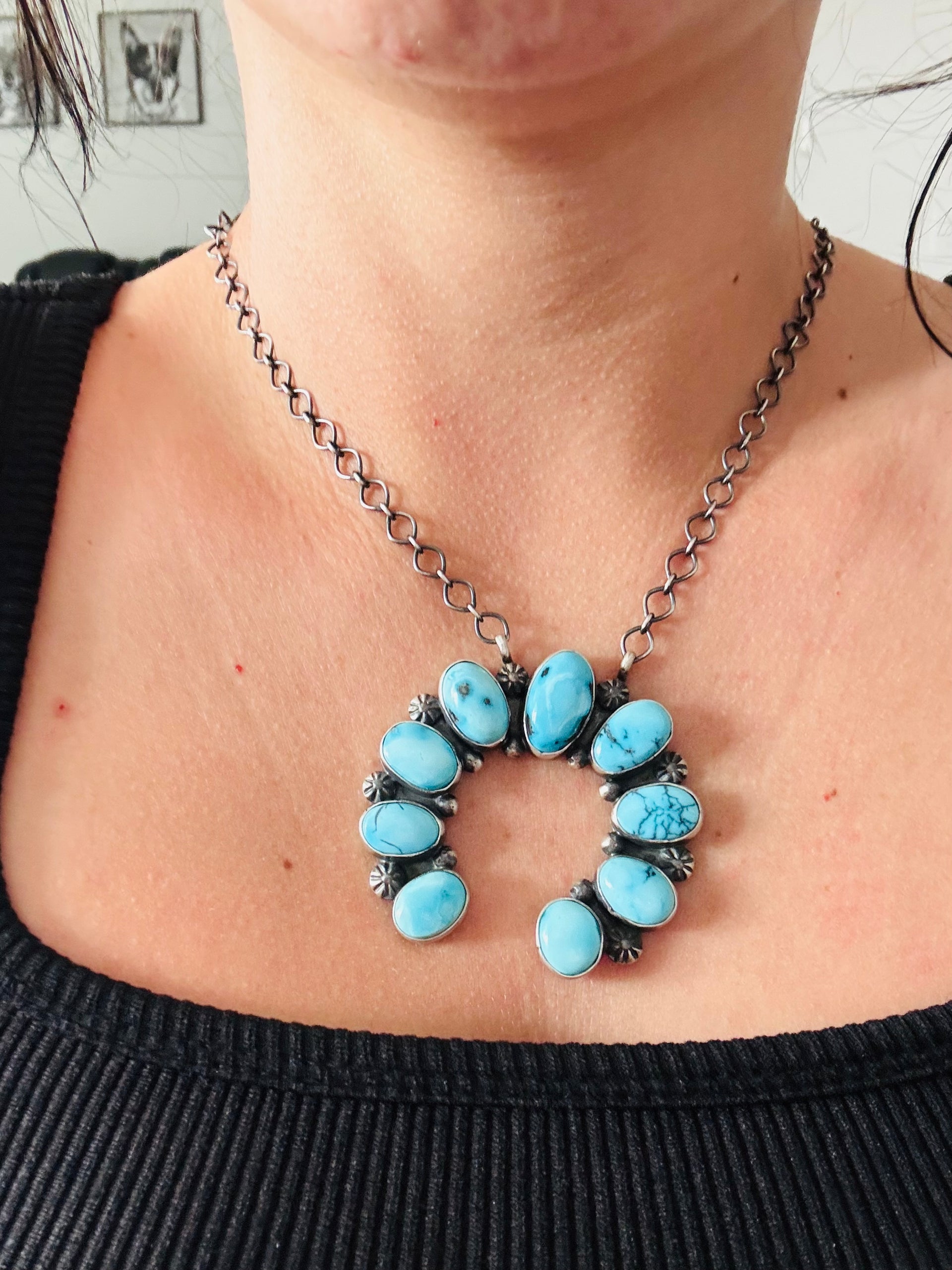 Eli Skeets Blue Ridge Turquoise & Sterling Silver Naja Necklace
