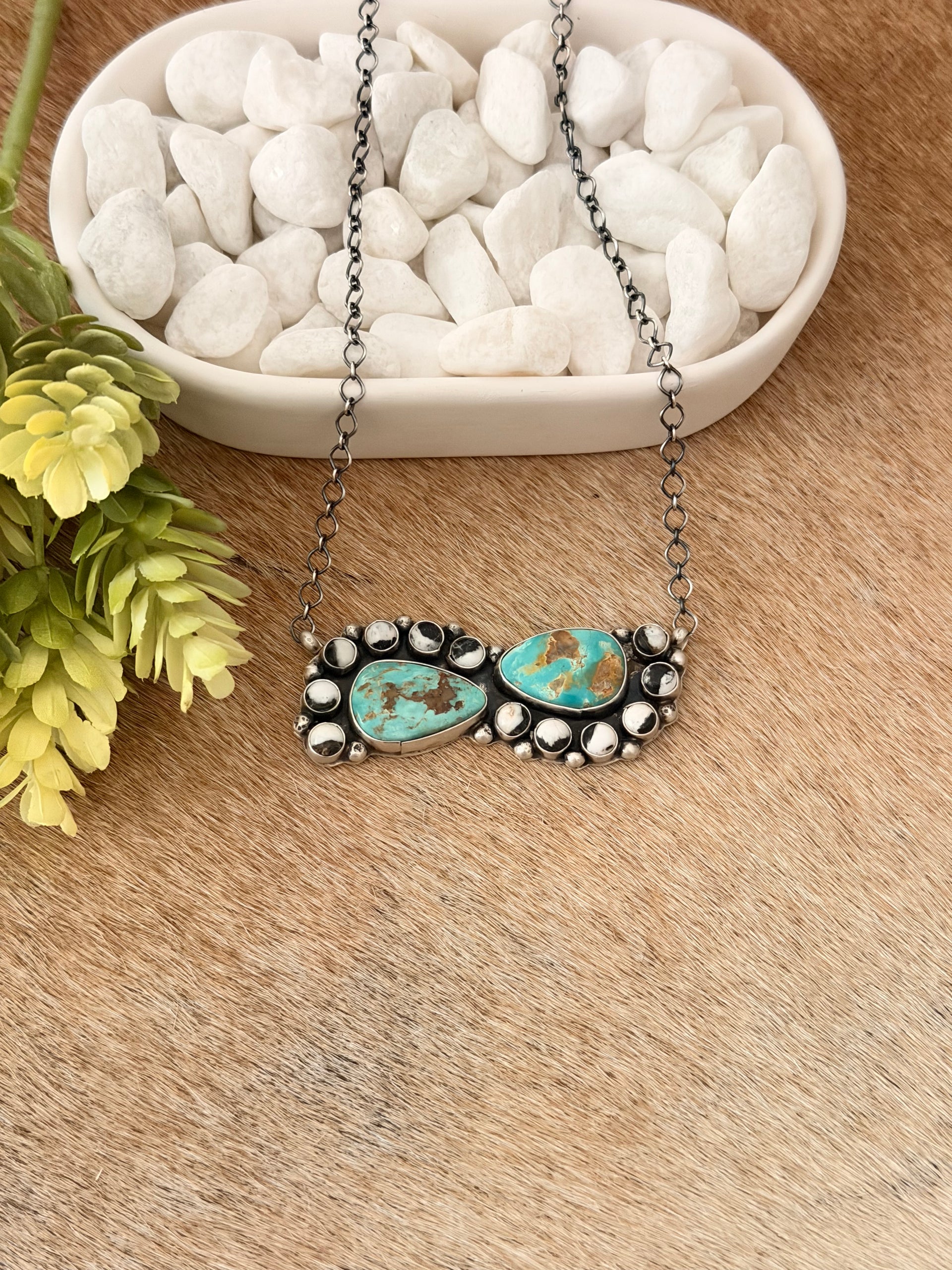 Bonnie Begay Multi Stone & Sterling Silver Cluster Bar Necklace