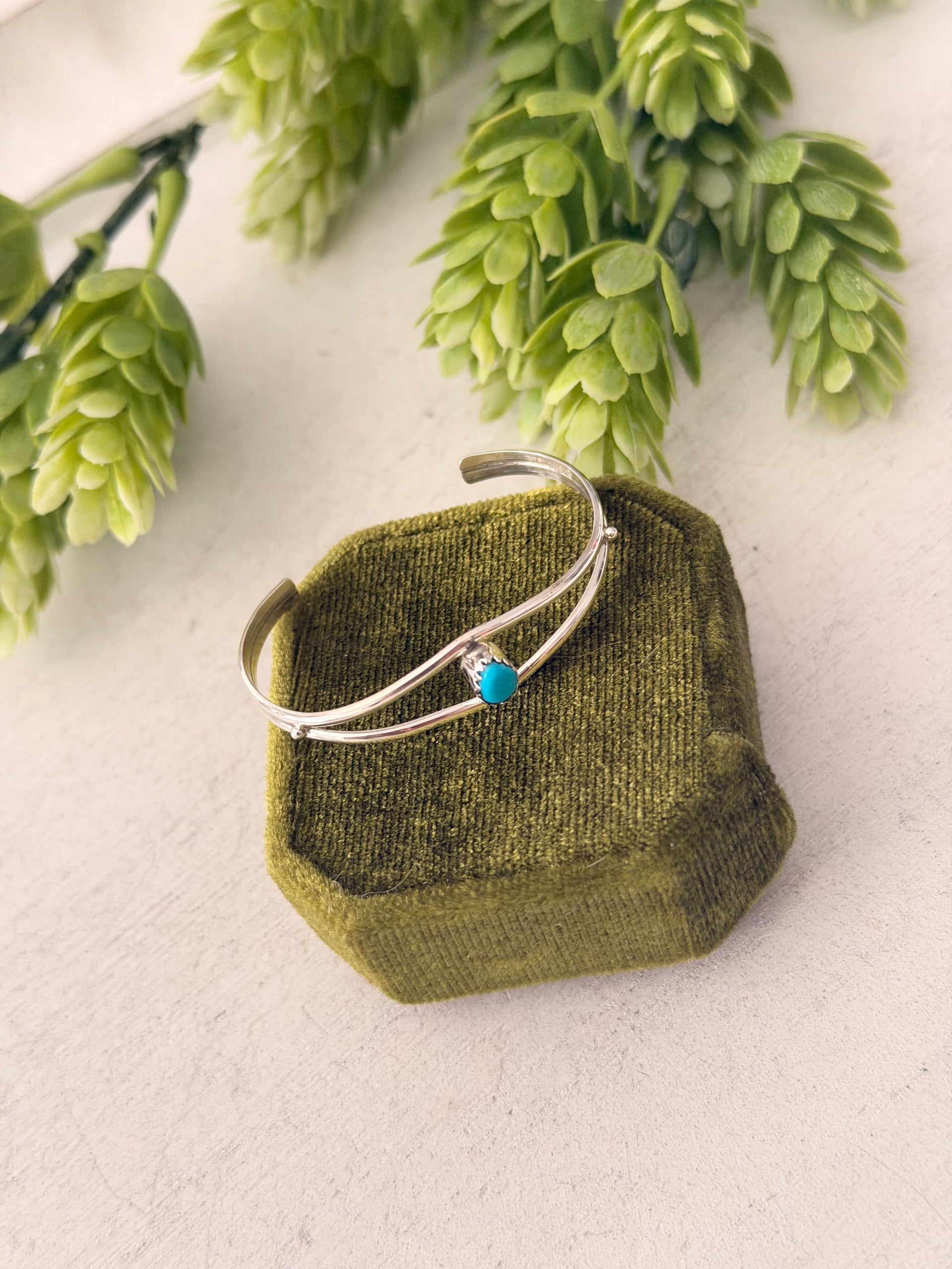 Navajo Made Kingman Turquoise & Sterling Silver Baby Cuff Bracelet