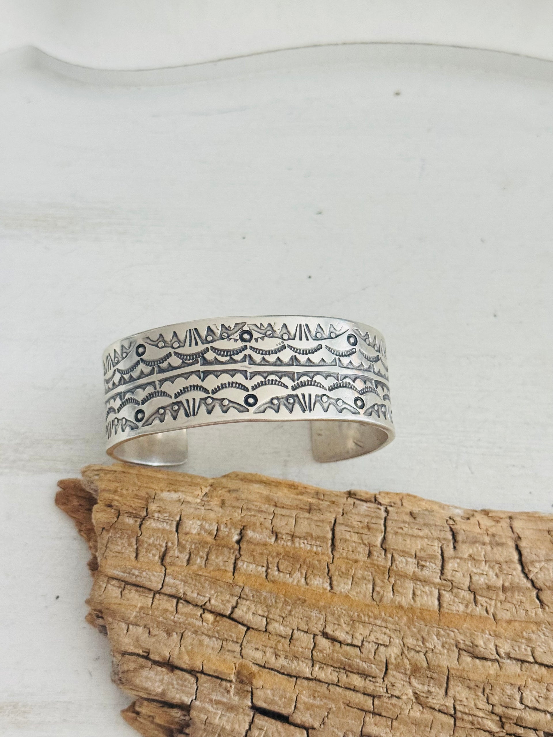 Navajo Made Stamped Sterling Silver Cuff Bracelet