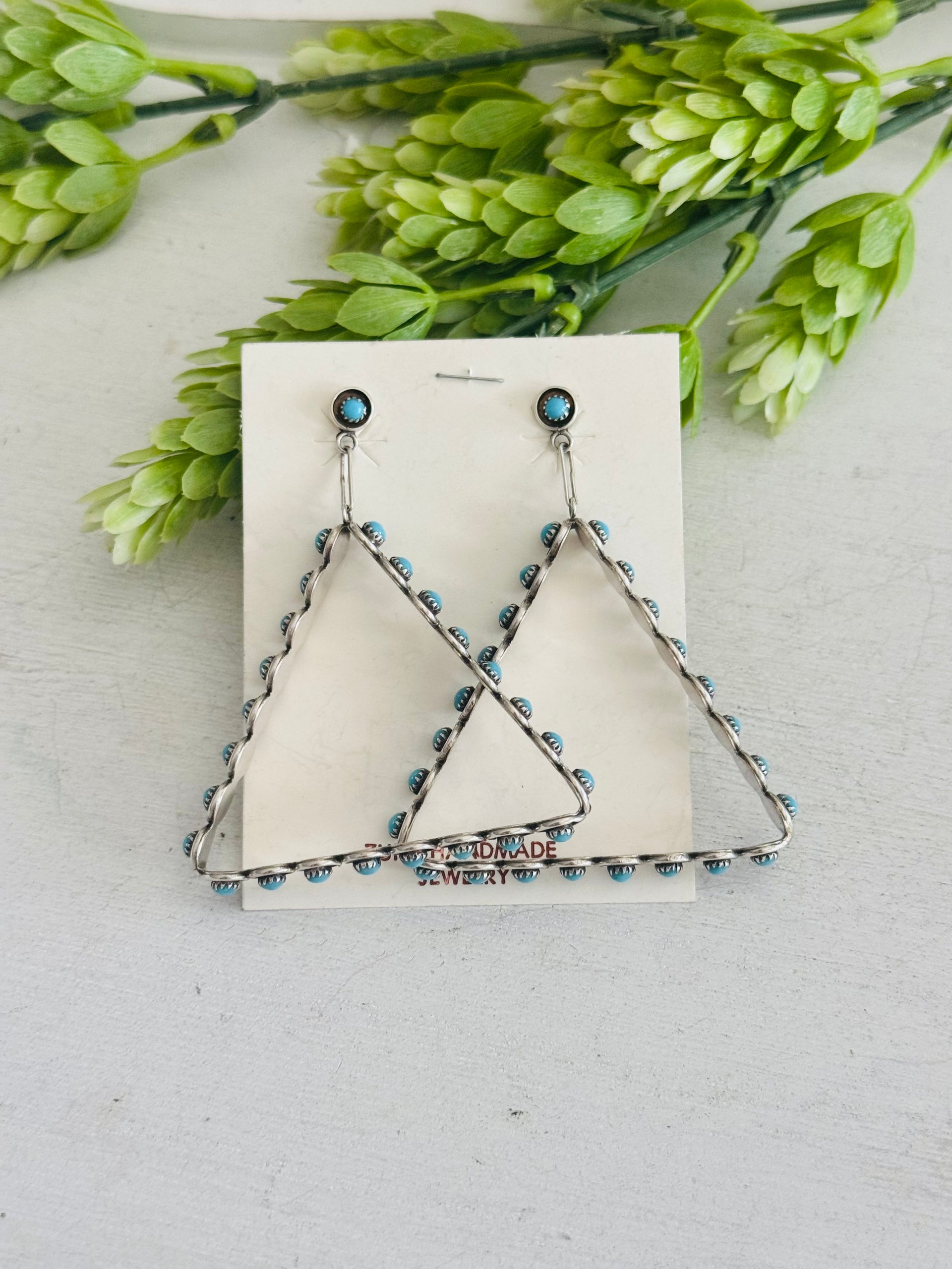 Zuni Made Kingman Turquoise & Sterling Silver Post Dangle Petite Earrings