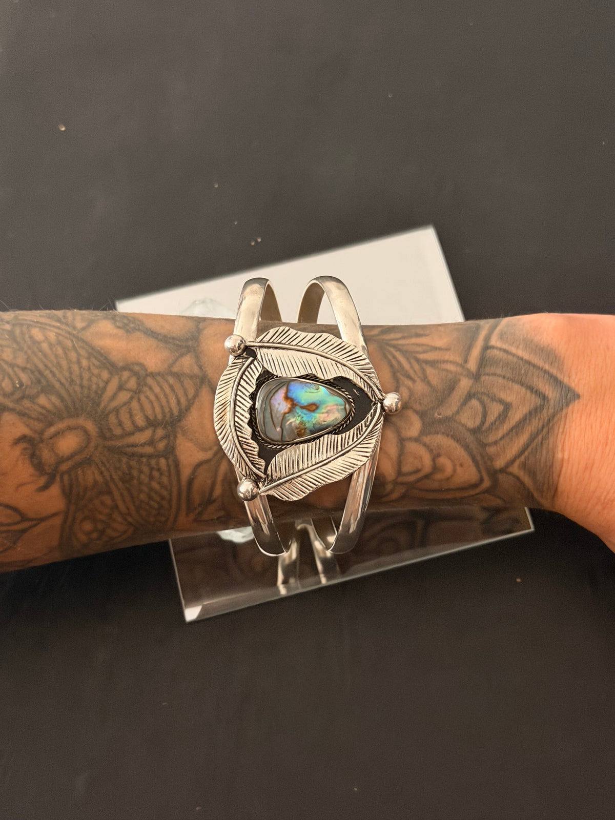 Old Pawn Navajo Made Abalone & Sterling Silver Cuff Bracelet