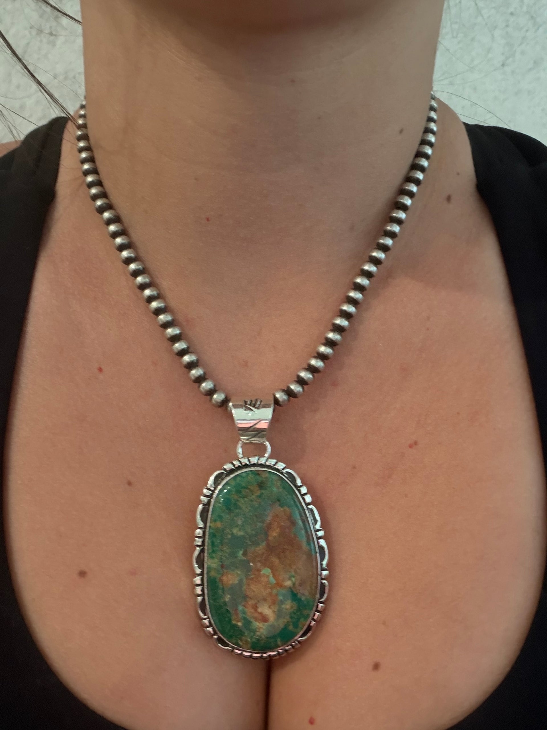 Navajo Made Fox Turquoise & Sterling Silver Pendant