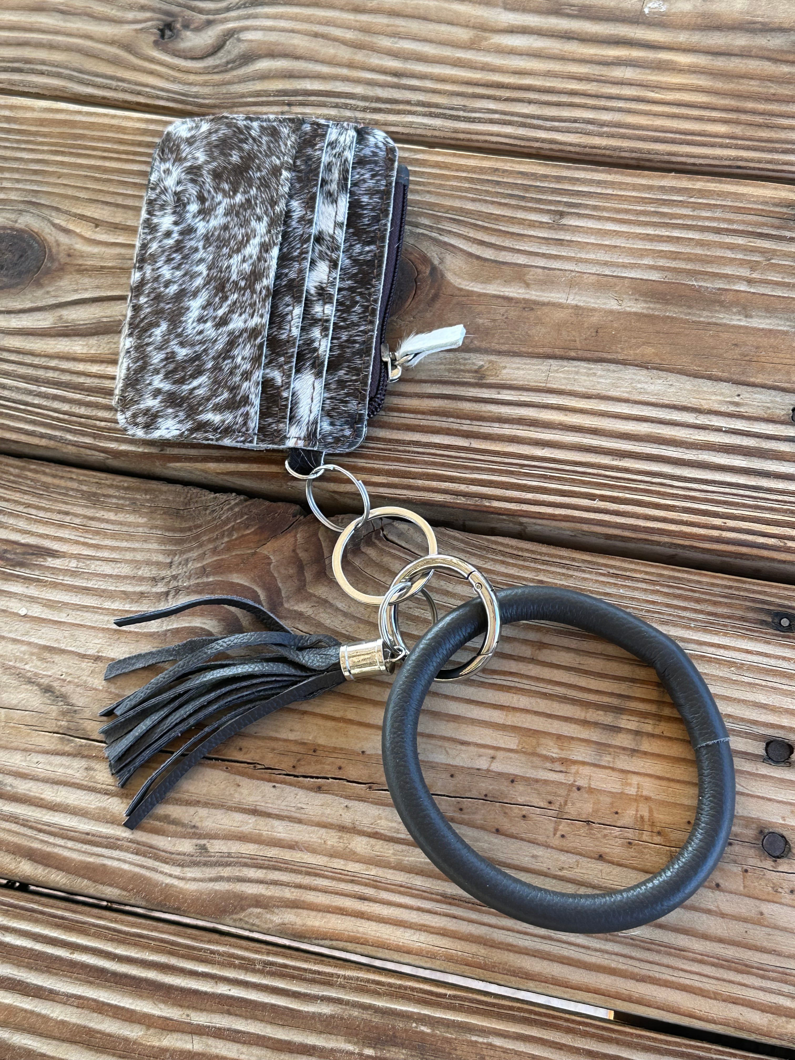 Genuine Leather & Cowhide Wristlet Card Holder